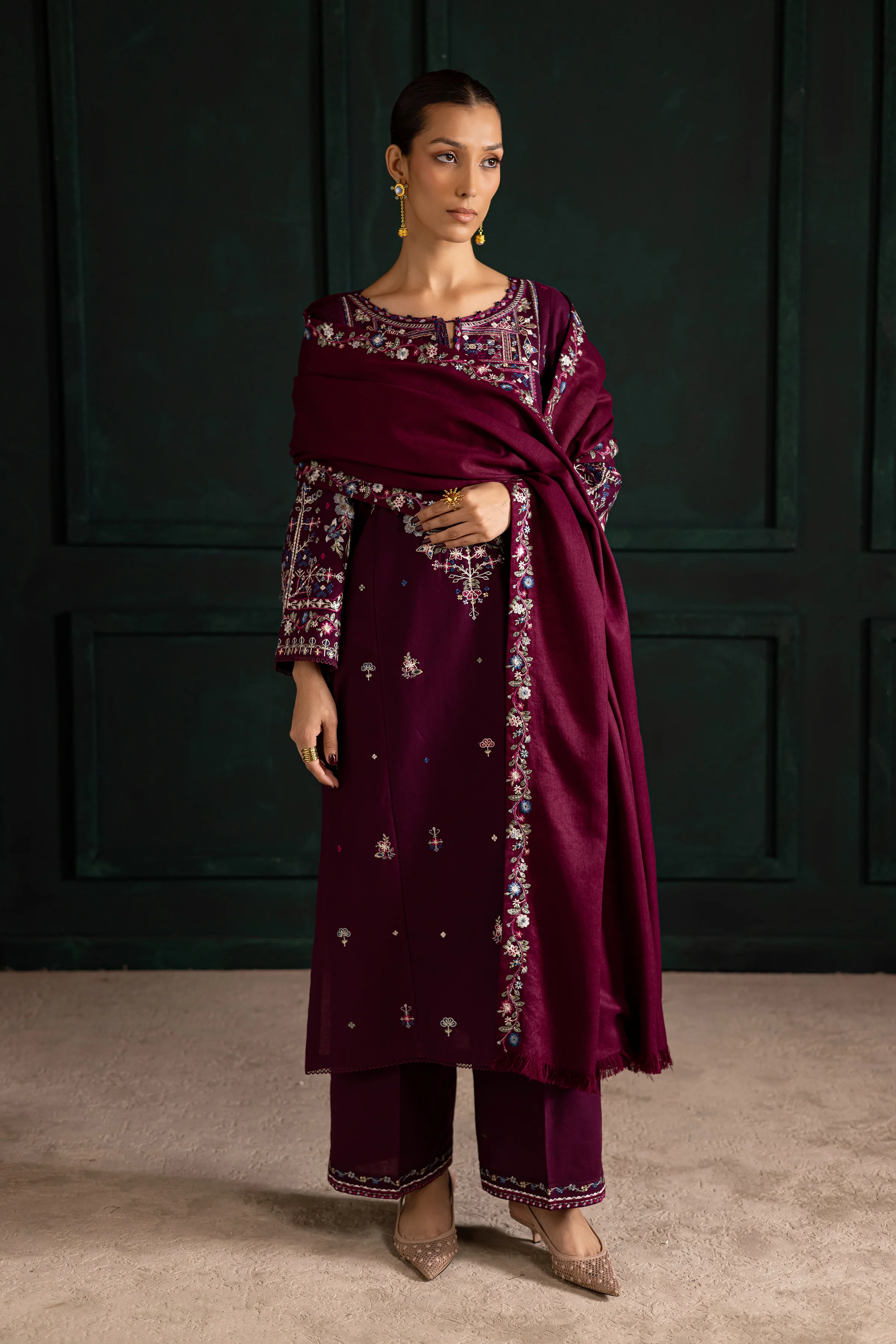 Meg 3Pc - Embroidered Khaddar Dress - Image 3