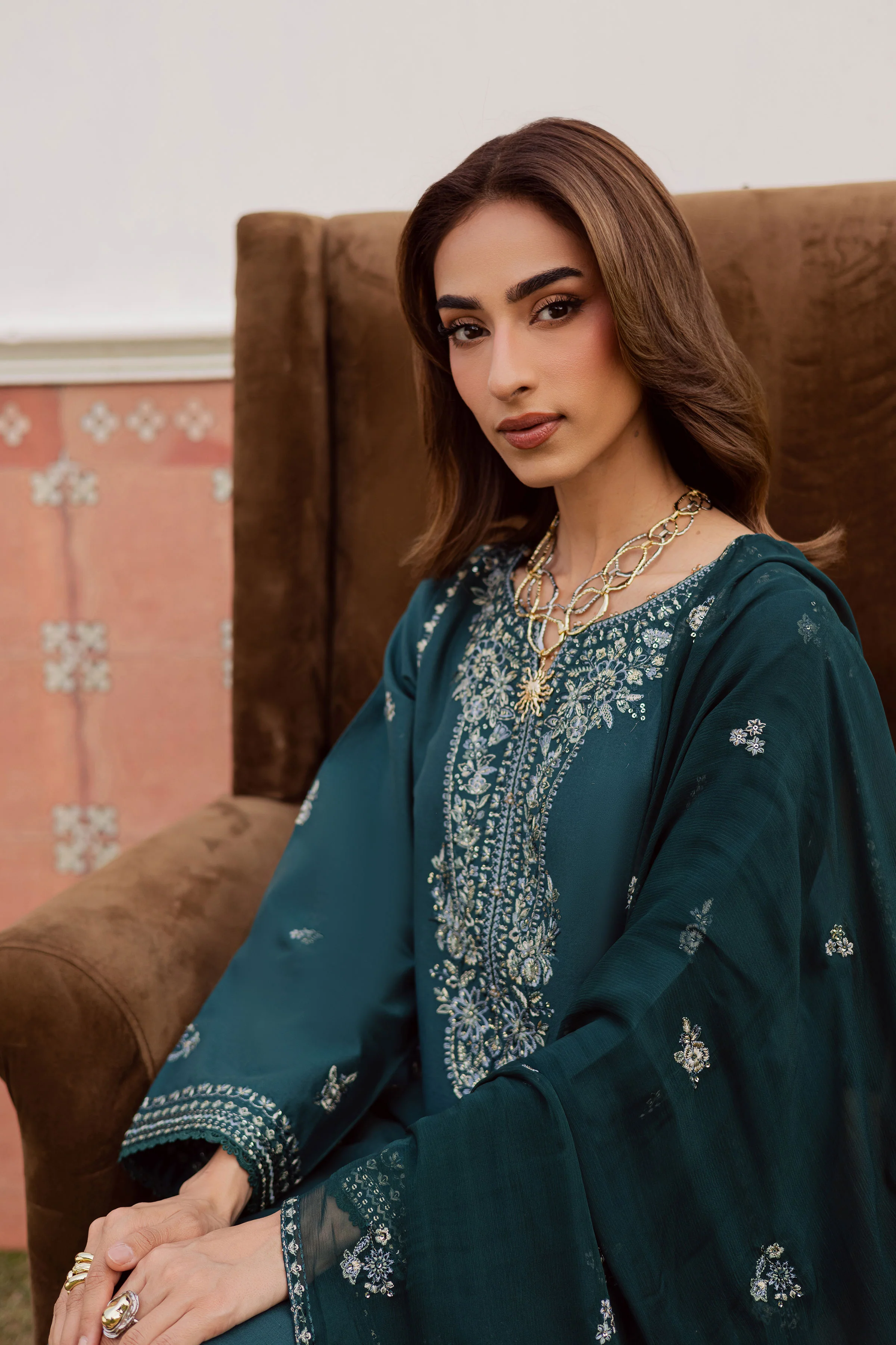 Minhal 3Pc - Embroidered Khaddar Dress - Image 4