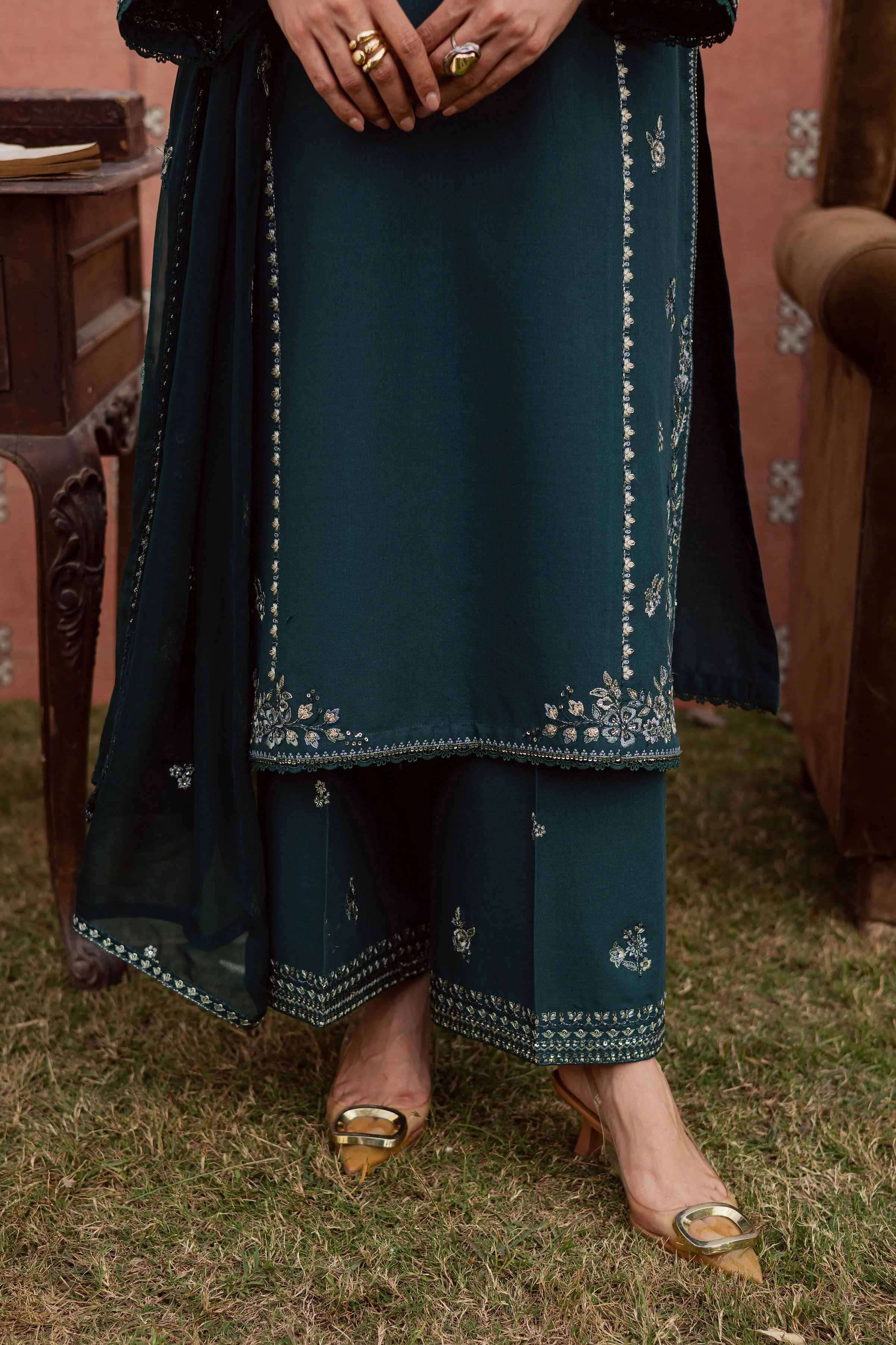 Minhal 3Pc - Embroidered Khaddar Dress - Image 5