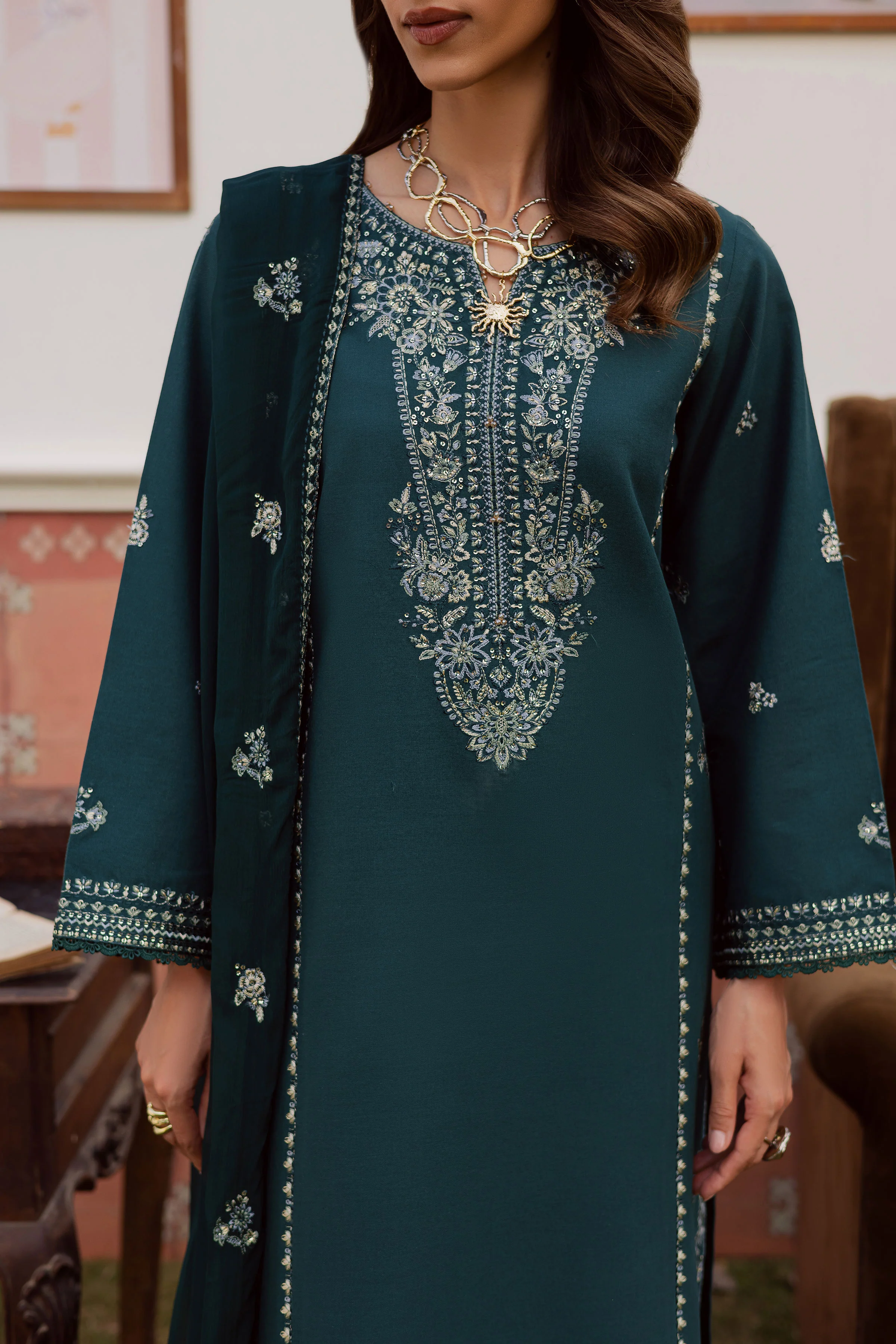Minhal 3Pc - Embroidered Khaddar Dress - Image 6