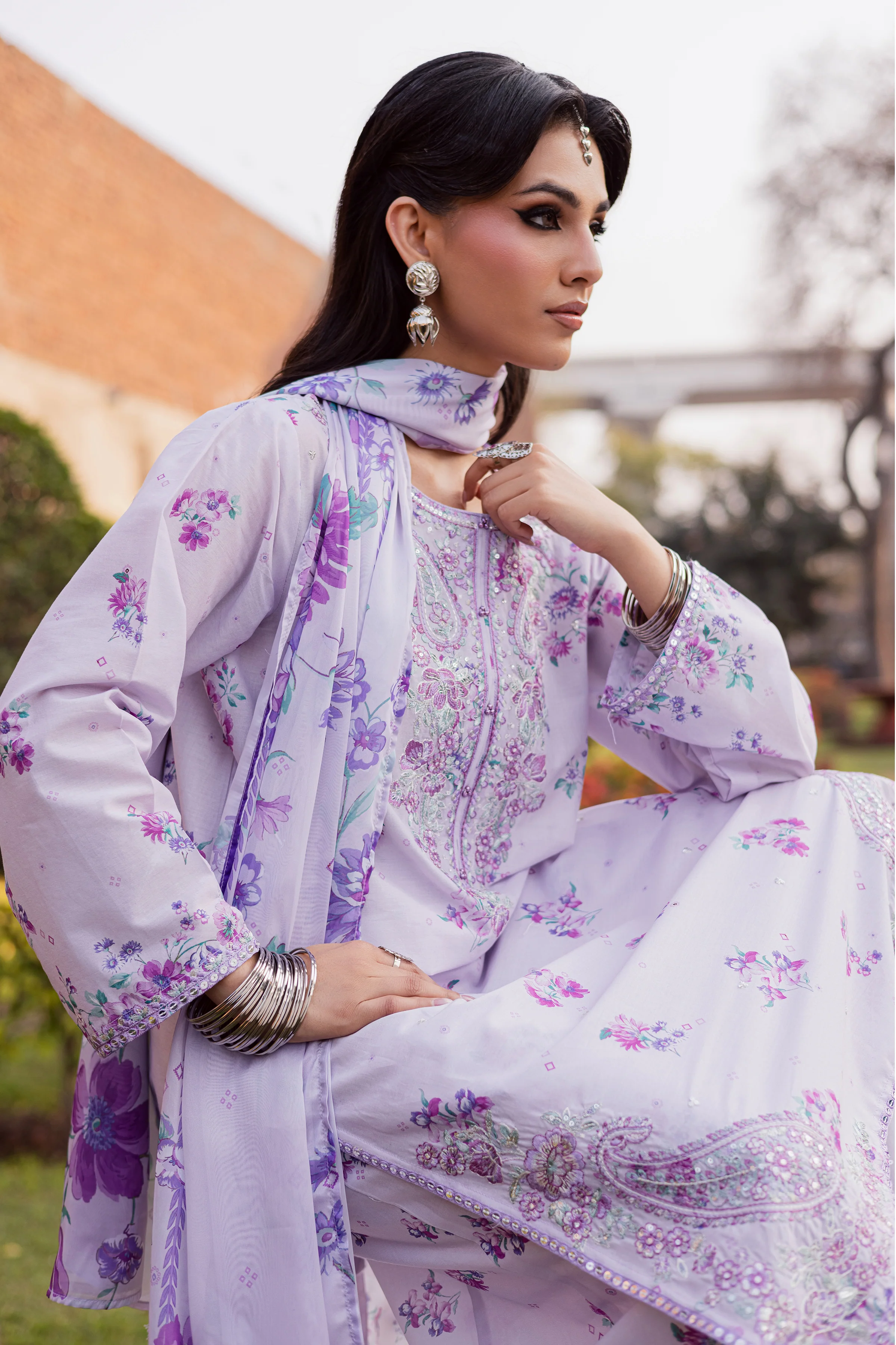 Morticia Lilac 3Pc - Festive Eid Prints - Image 8
