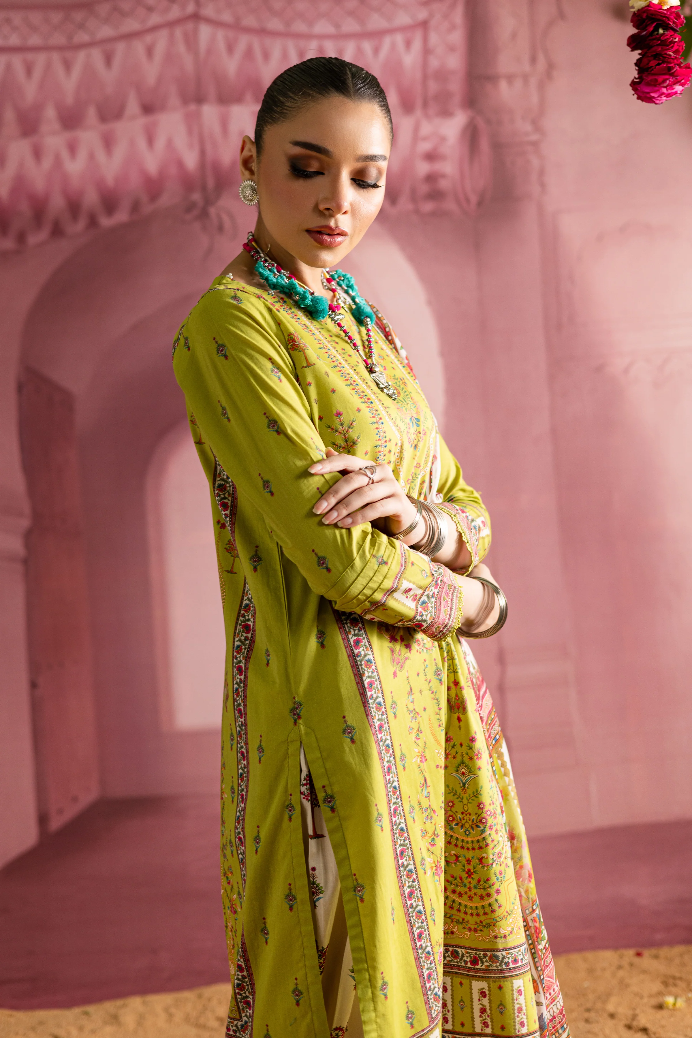 Moss 3Pc- Printed Lawn Dress With Farshi Shalwar - Image 6