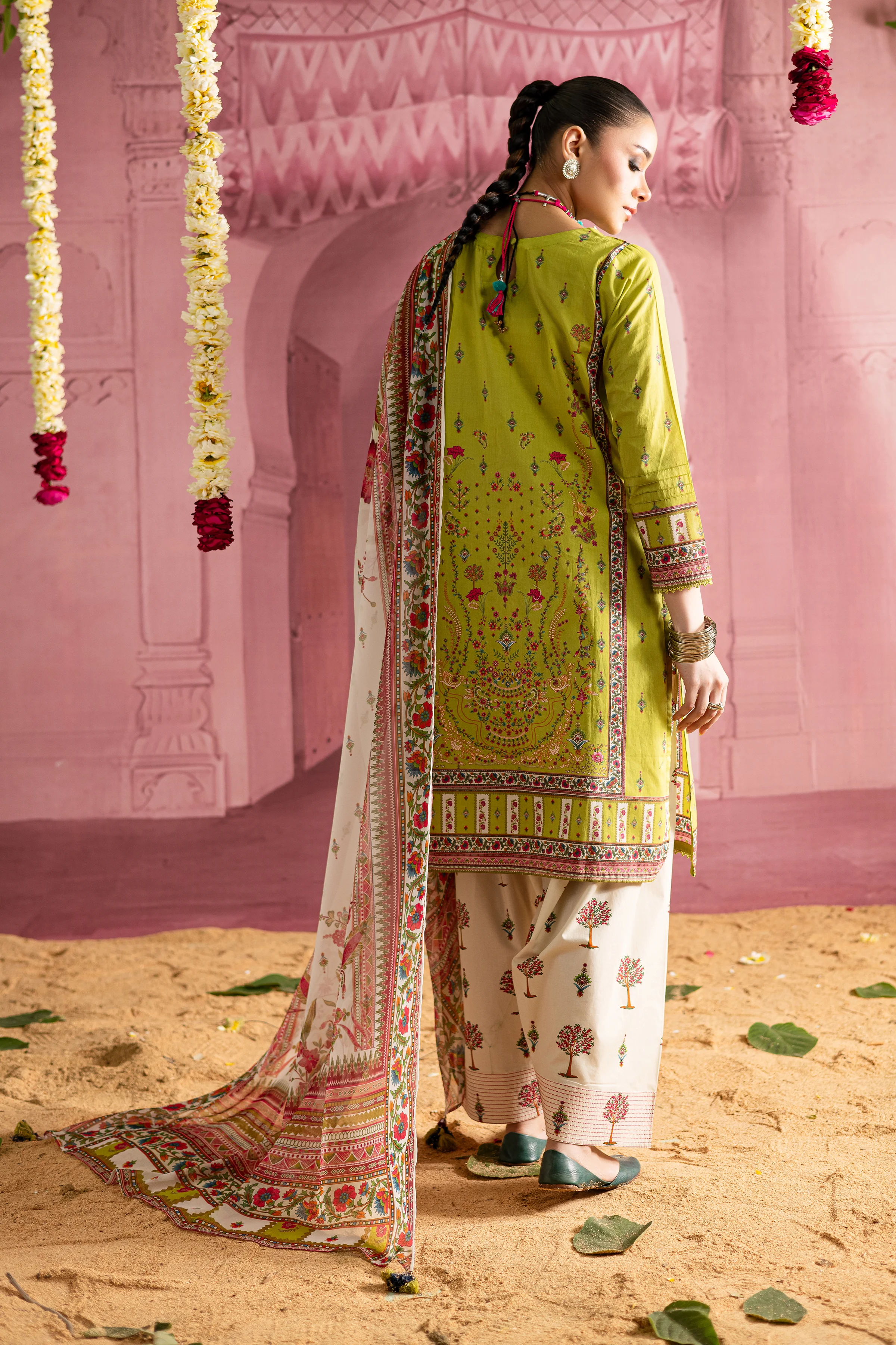 Moss 3Pc- Printed Lawn Dress With Farshi Shalwar - Image 7