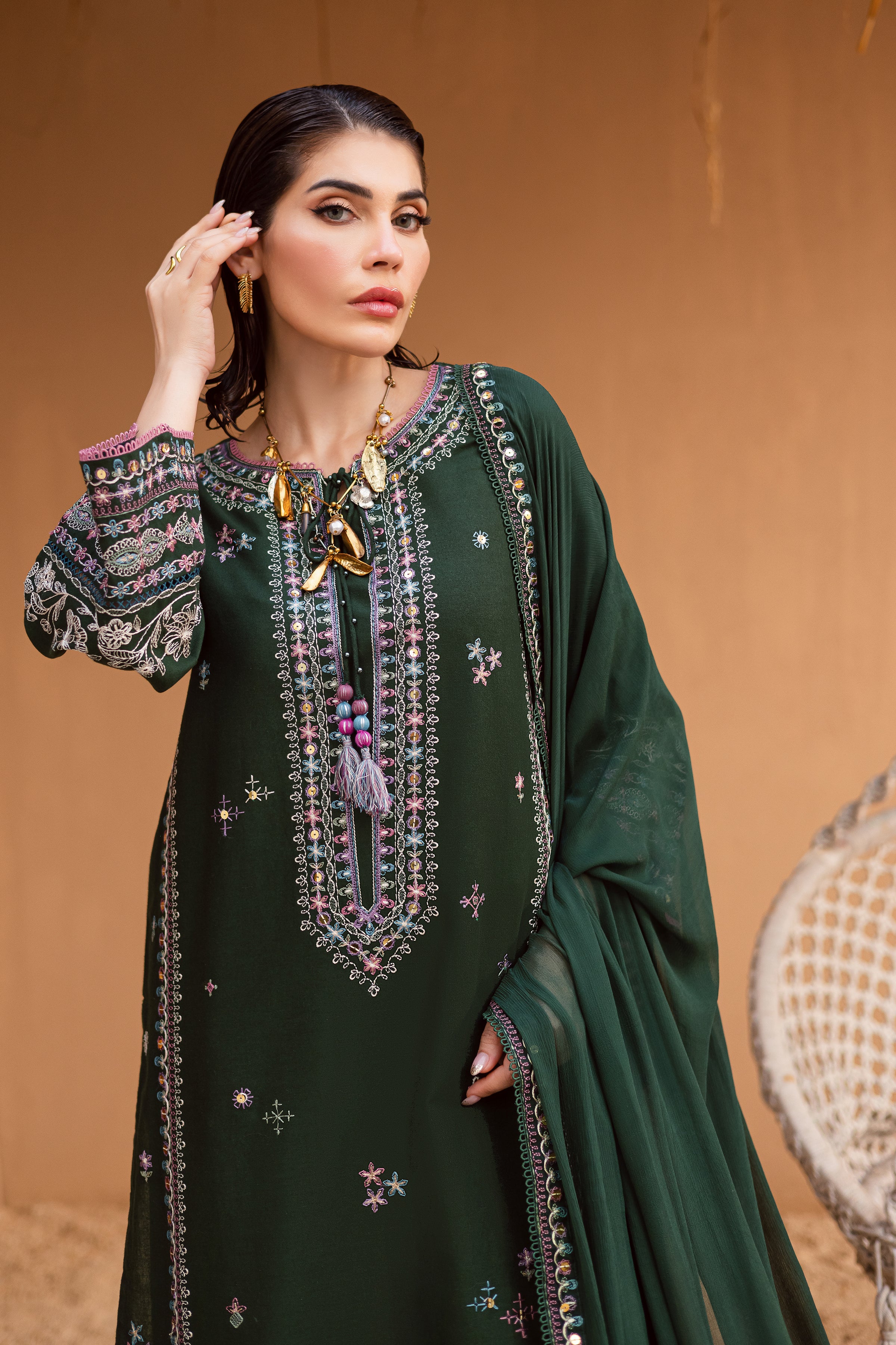 Mosswood 3Pc - Embroidered Khaddar Dress - Image 3