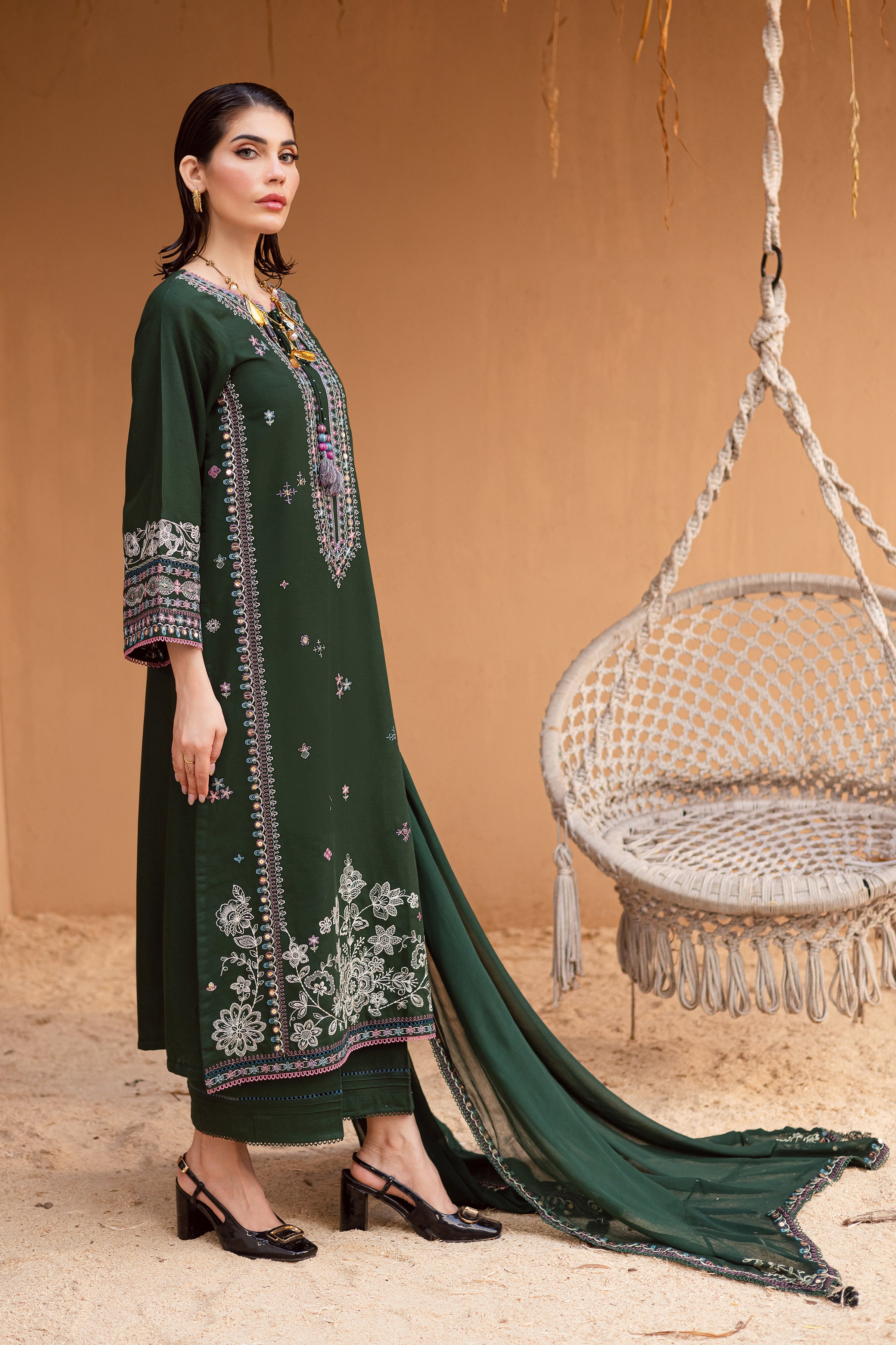 Mosswood 3Pc - Embroidered Khaddar Dress - Image 4