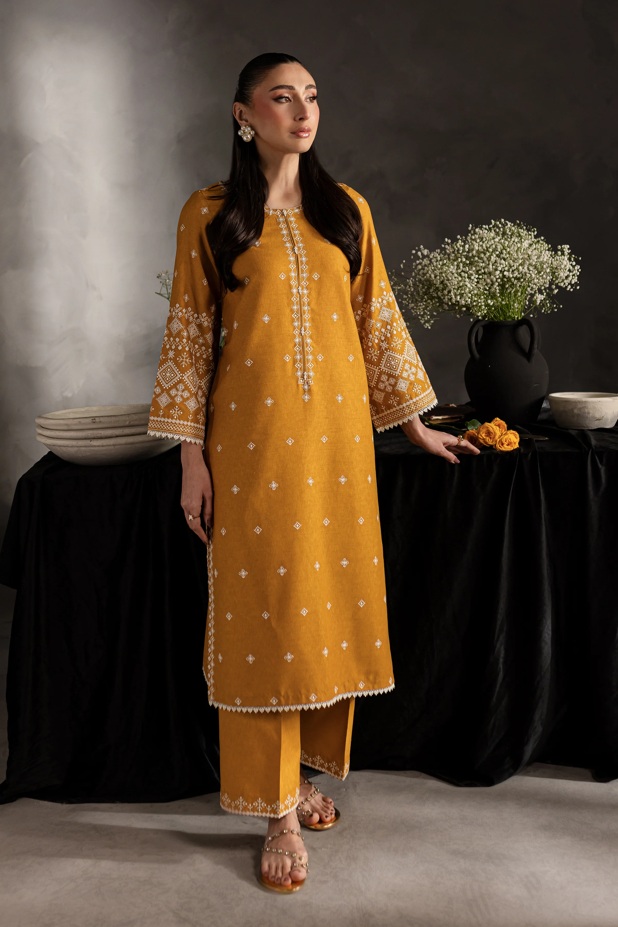 Mustard Jasper 2Pc - Embroidered Karandi dress - Image 2