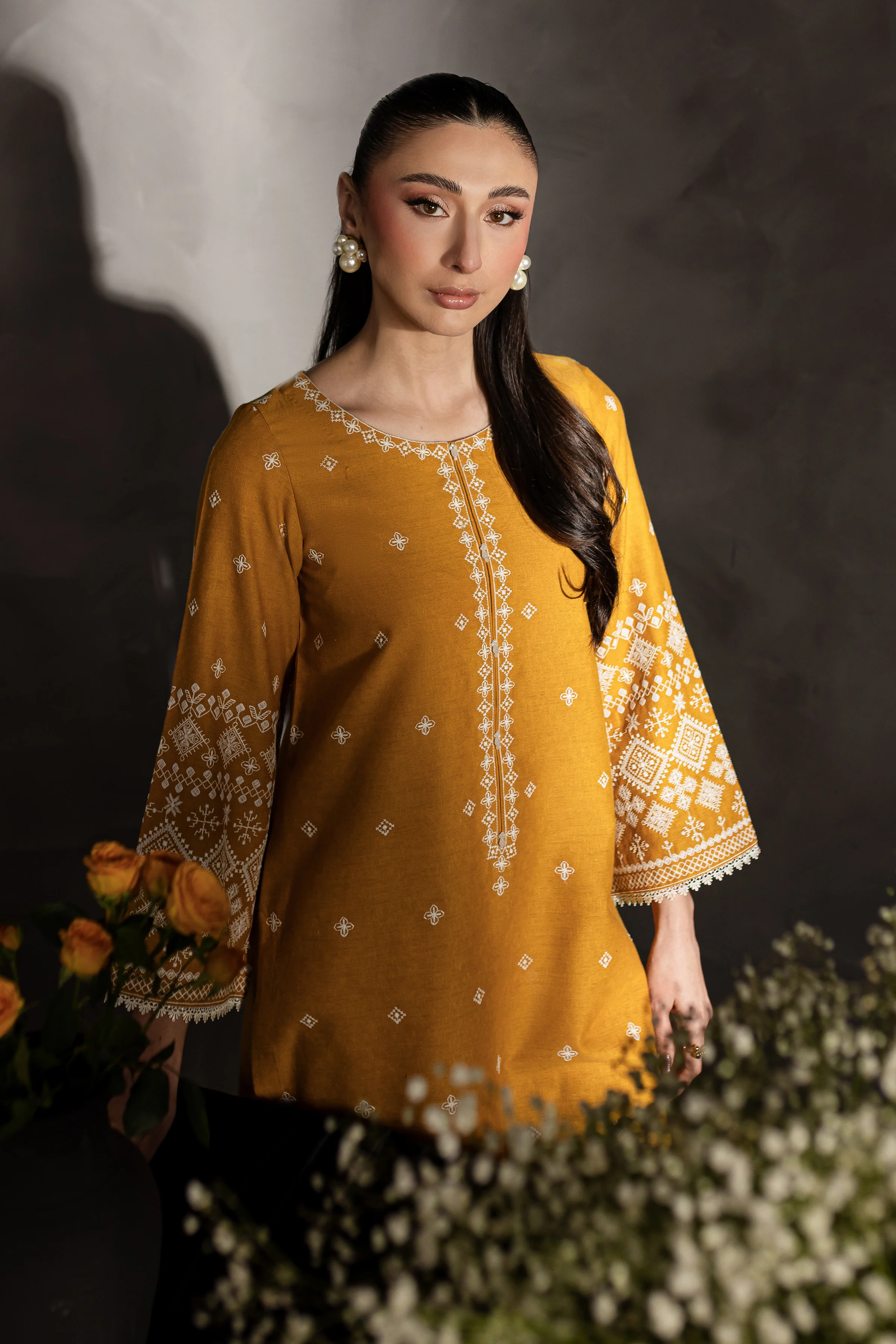 Mustard Jasper 2Pc - Embroidered Karandi dress - Image 4
