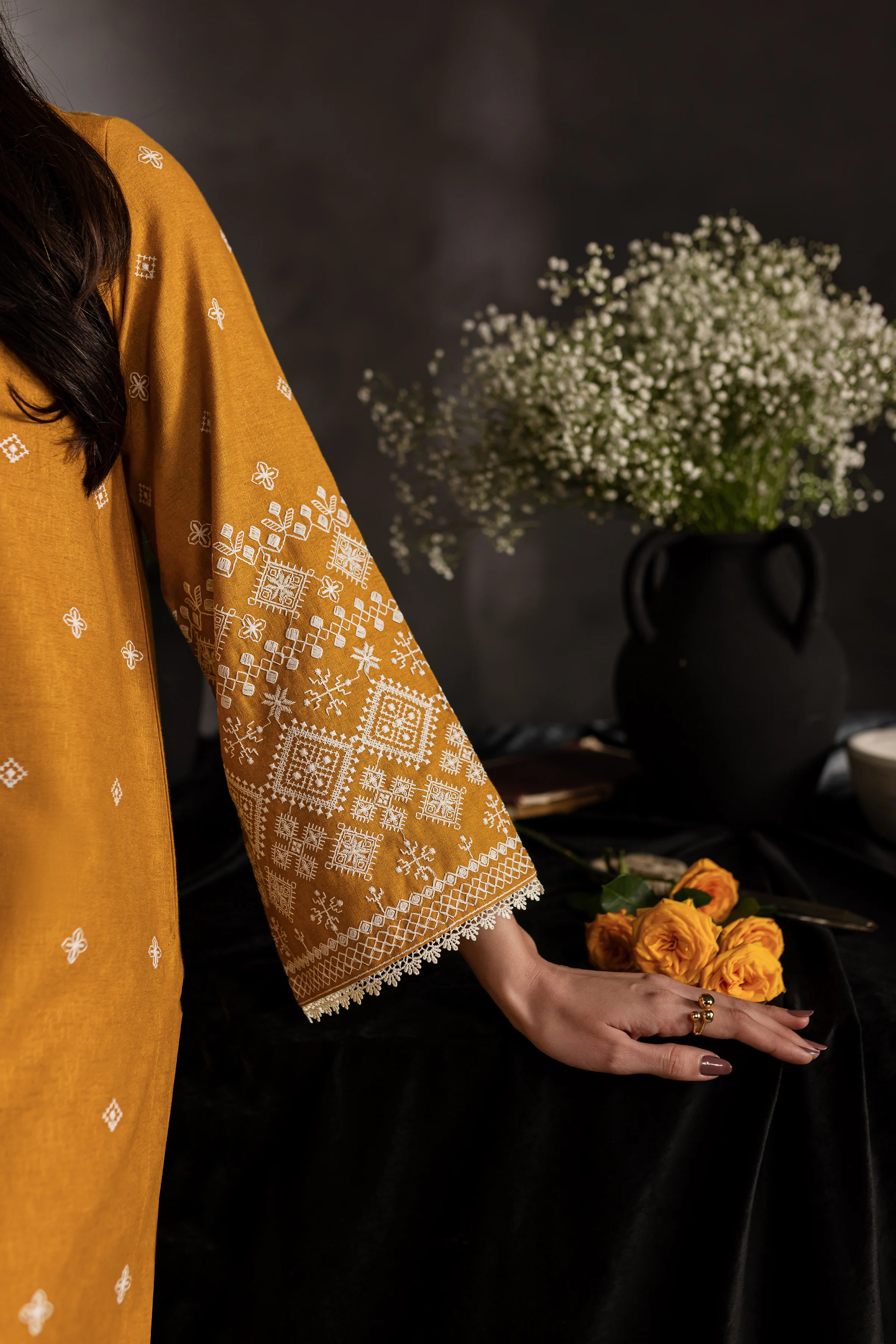 Mustard Jasper 2Pc - Embroidered Karandi dress - Image 5