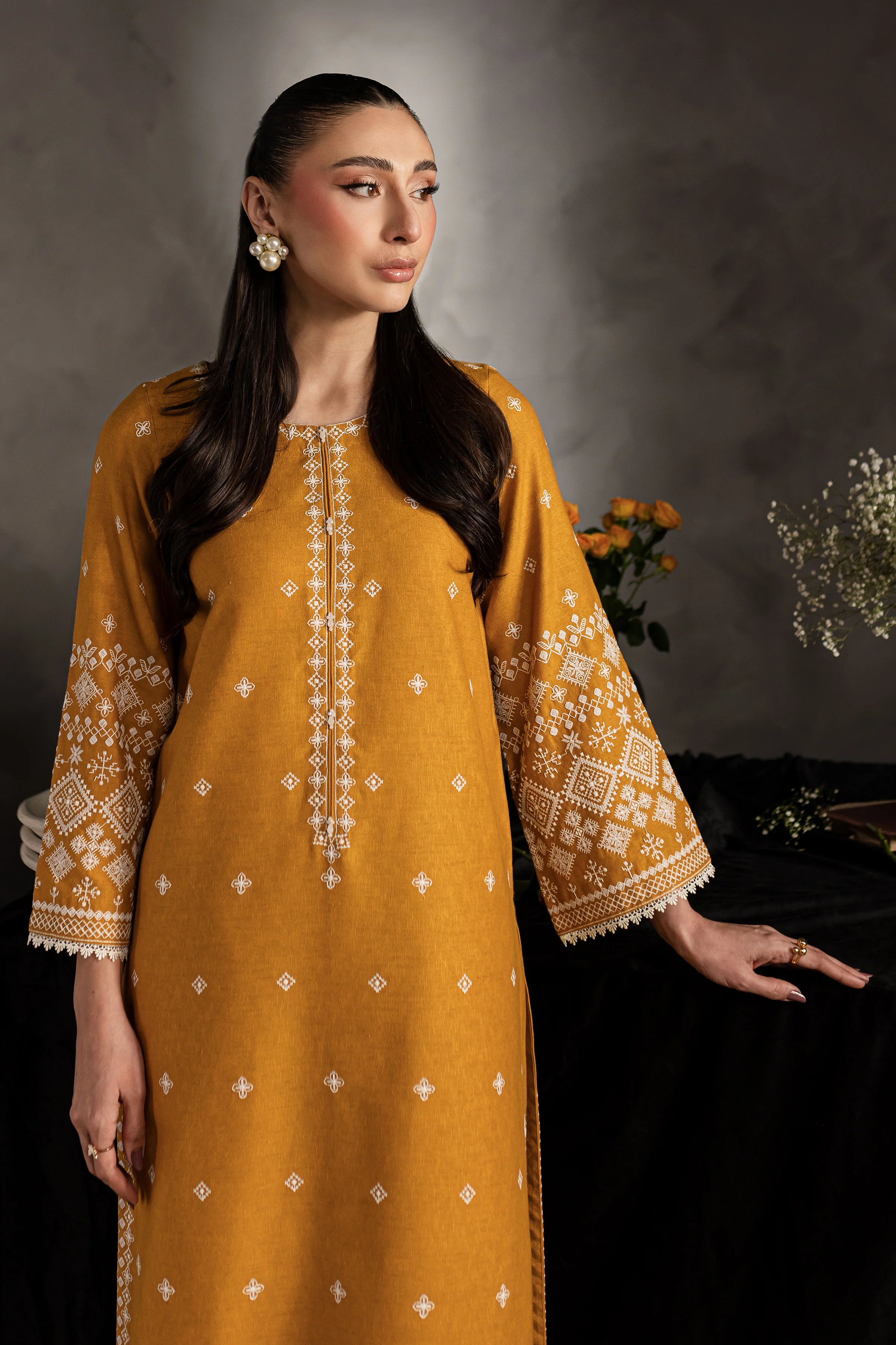 Mustard Jasper 2Pc - Embroidered Karandi dress - Image 8