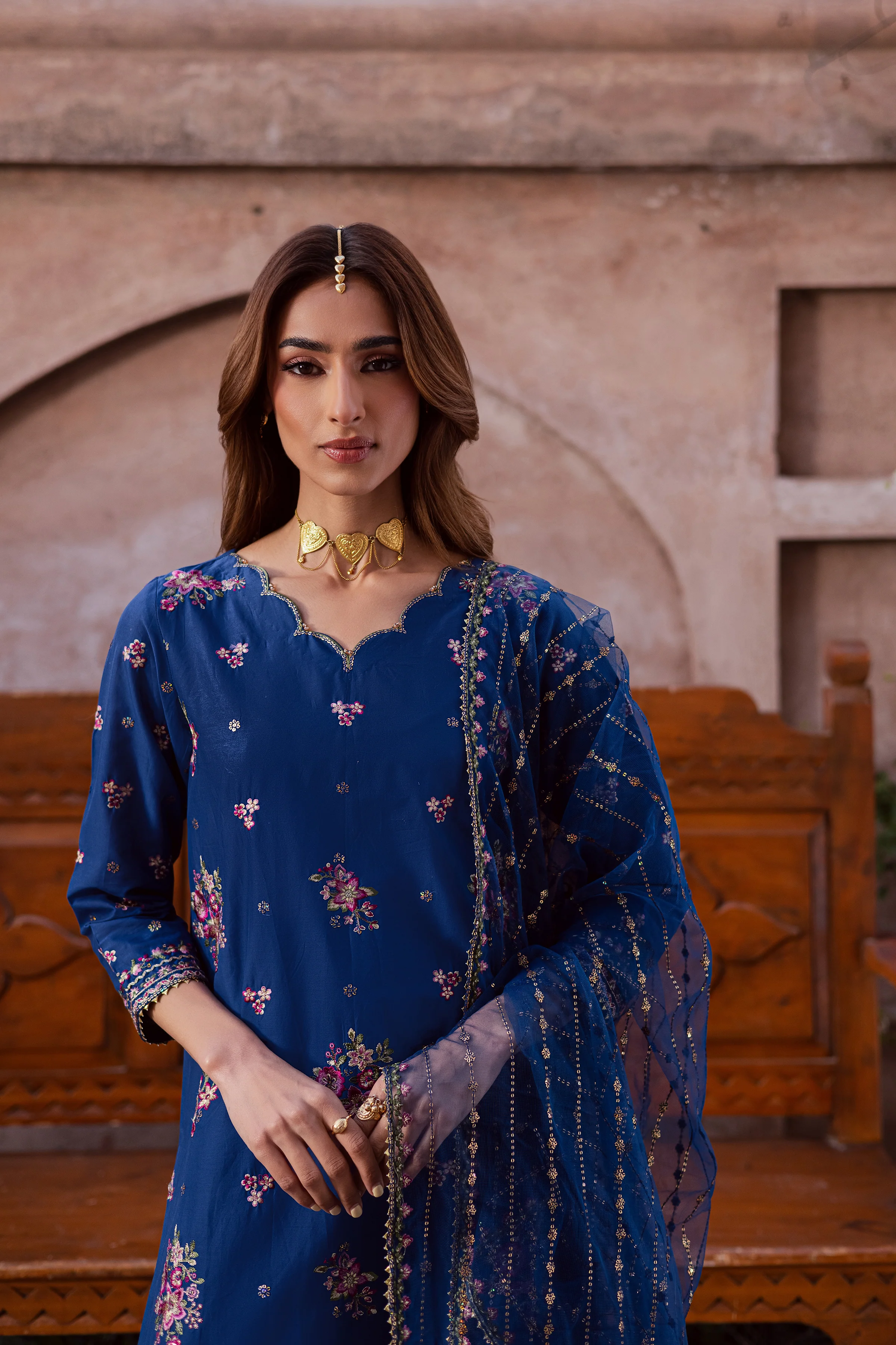 Navy Pink 3Pc - Festive Embroidered Lawn - Image 2