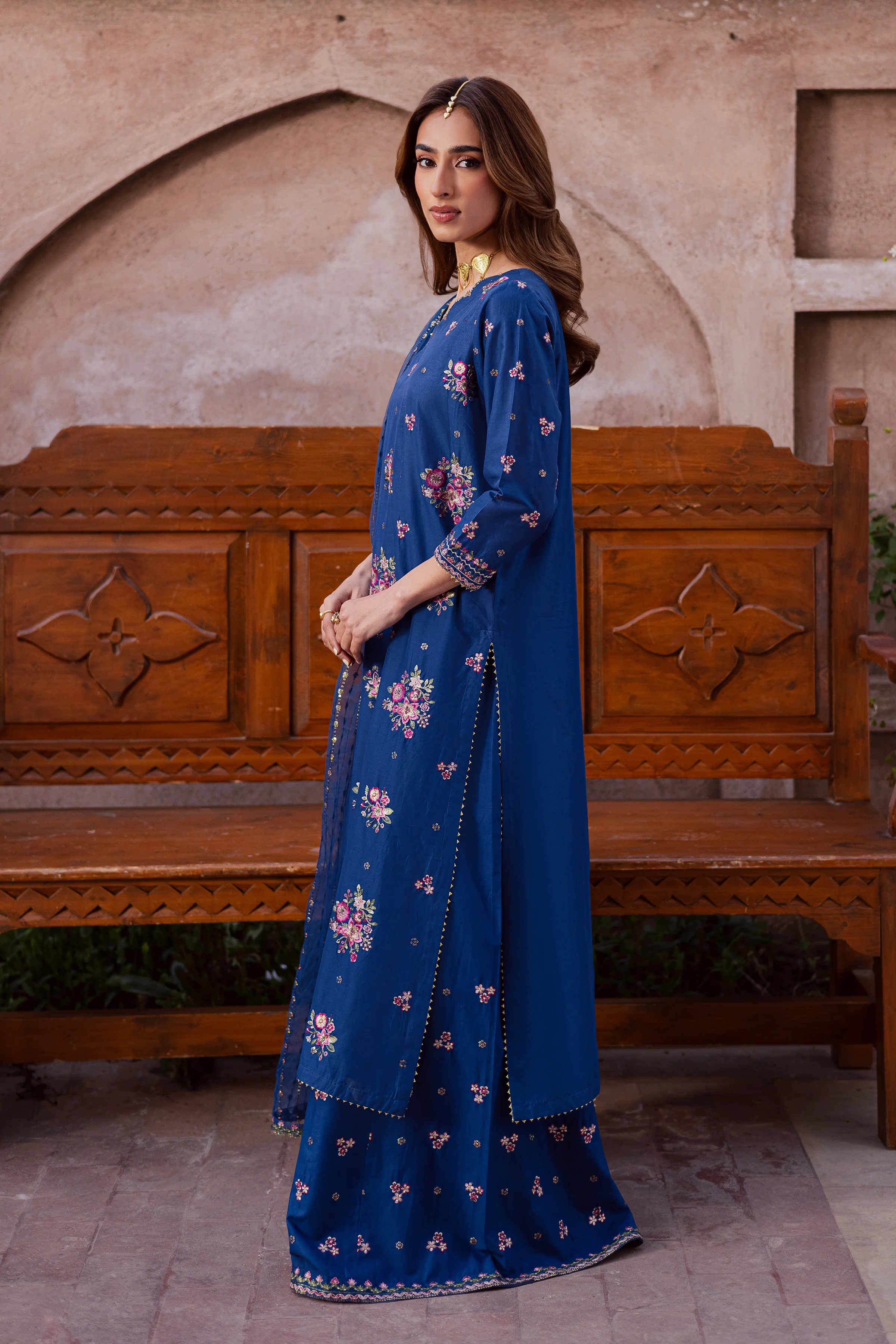 Navy Pink 3Pc - Festive Embroidered Lawn - Image 3