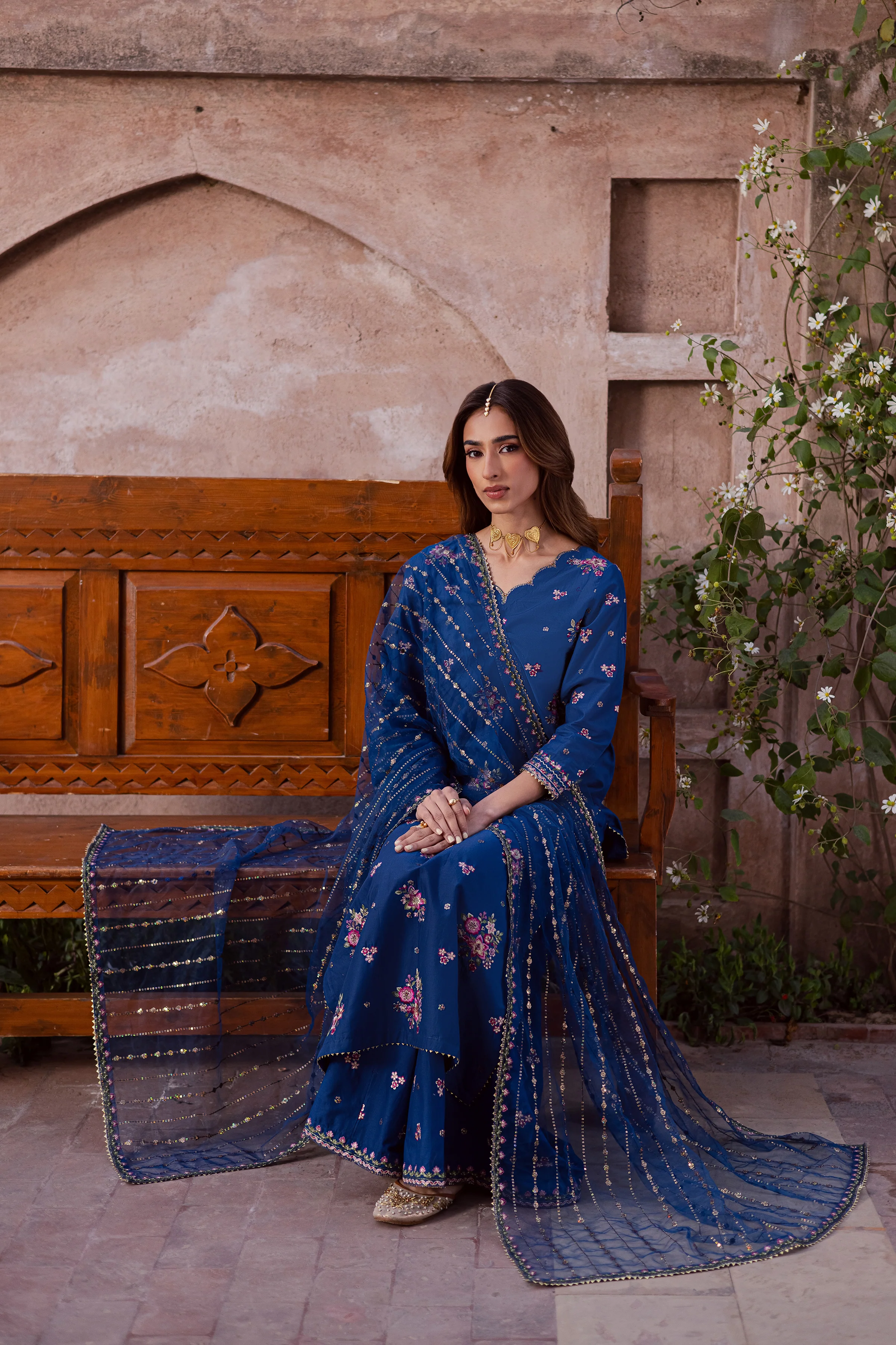 Navy Pink 3Pc - Festive Embroidered Lawn - Image 4