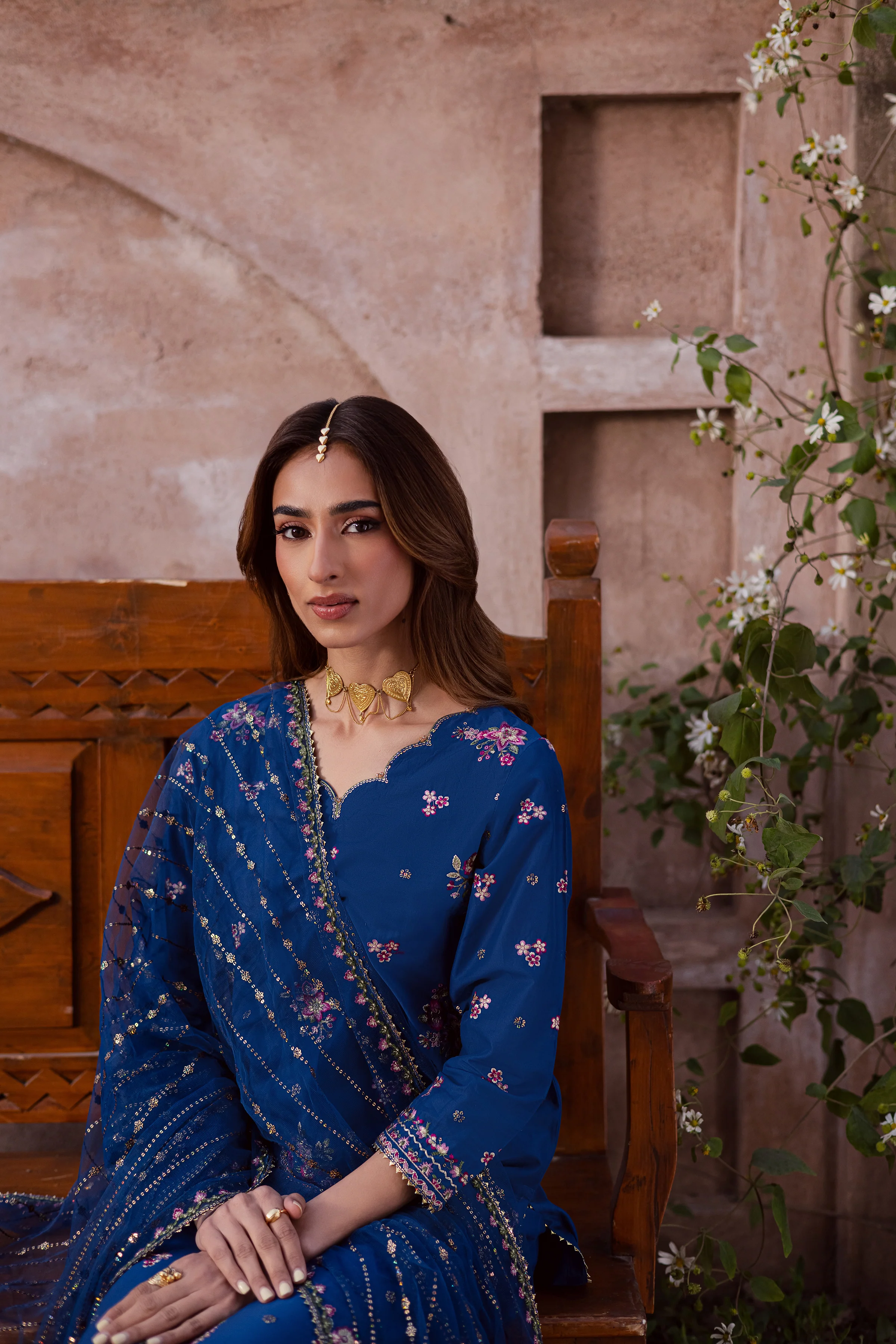 Navy Pink 3Pc - Festive Embroidered Lawn - Image 5