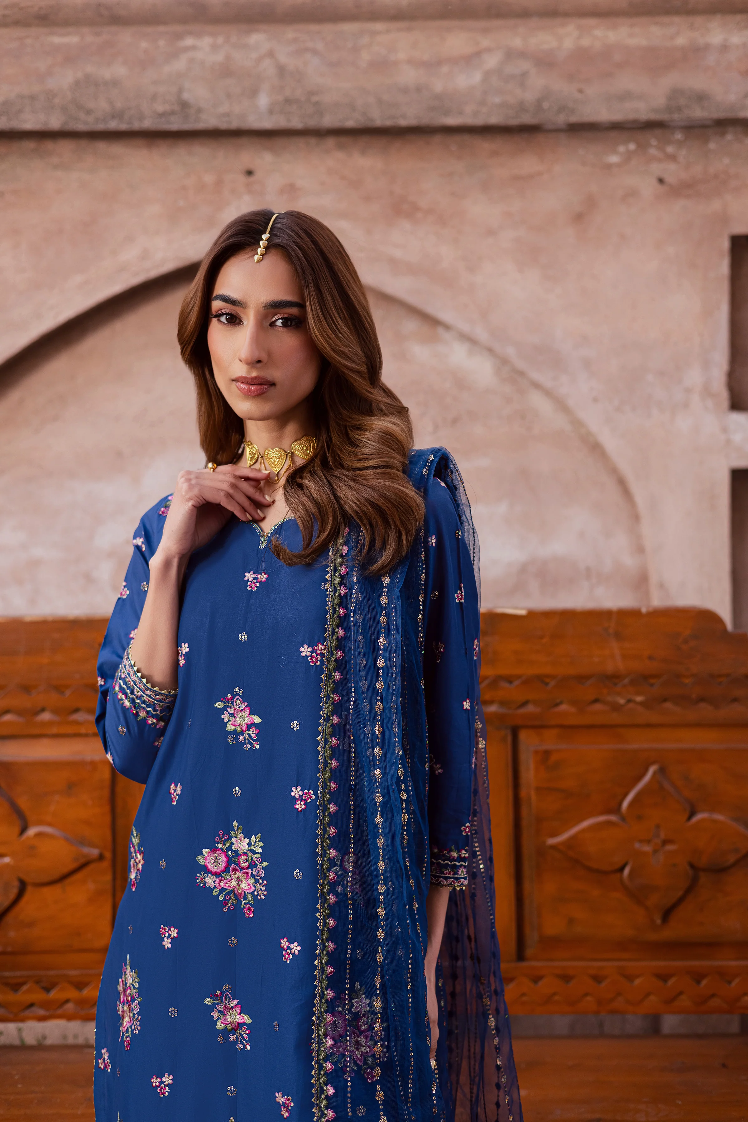 Navy Pink 3Pc - Festive Embroidered Lawn - Image 6
