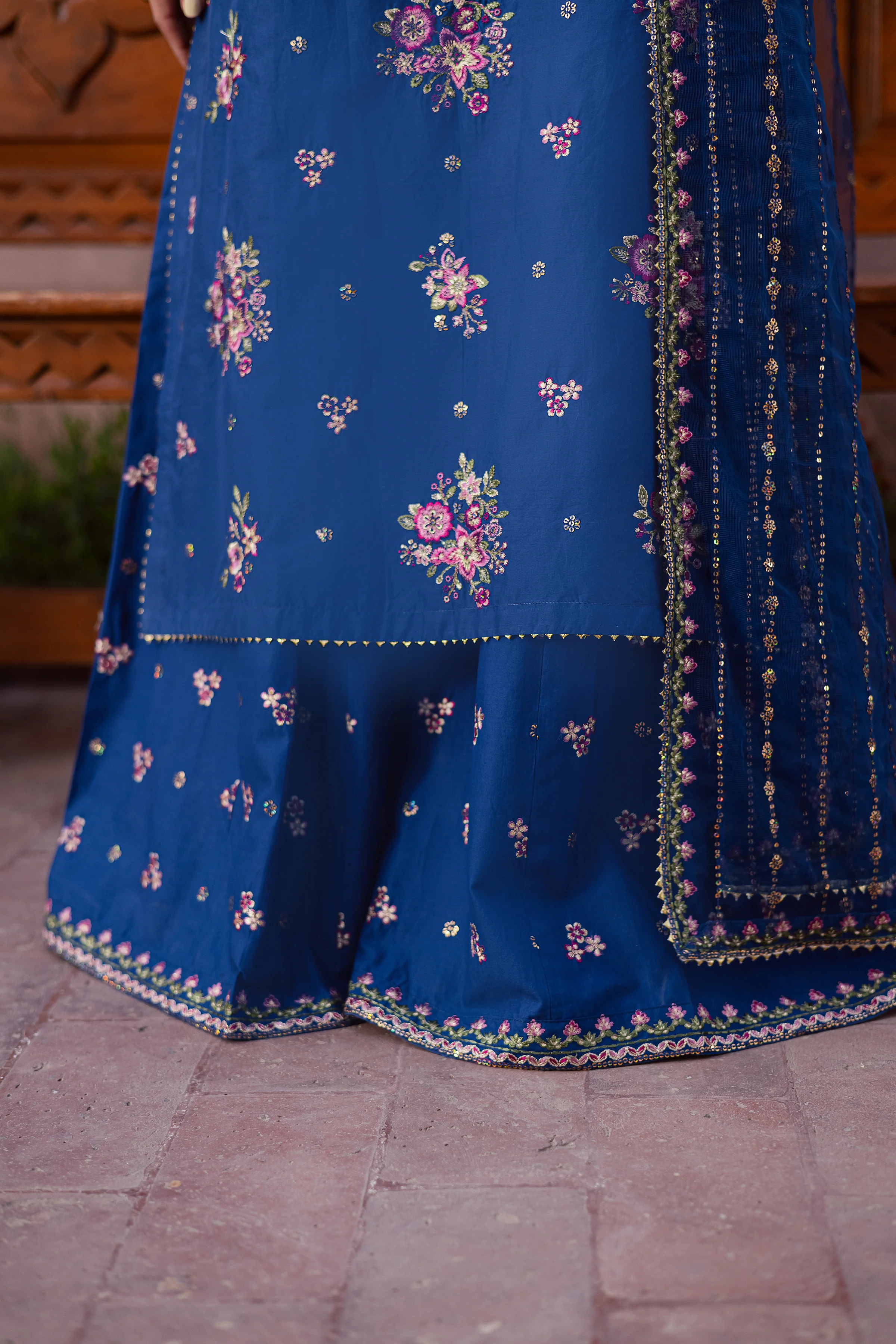 Navy Pink 3Pc - Festive Embroidered Lawn - Image 7