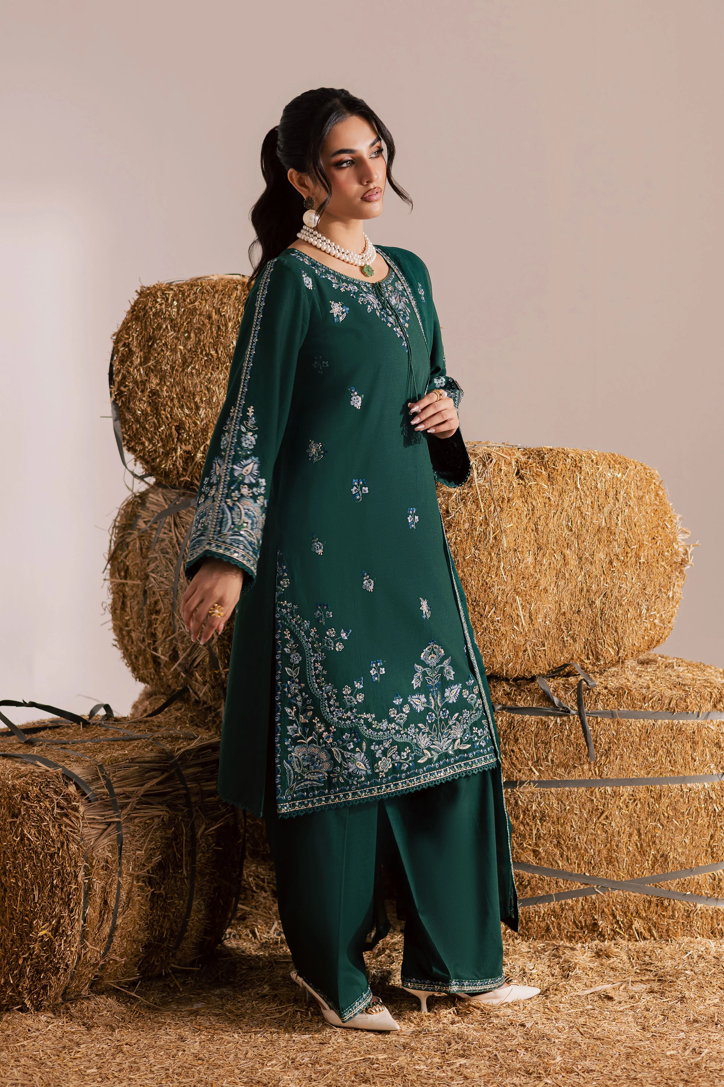 Nuriya 3Pc - Embroidered Khaddar Dress - Image 2