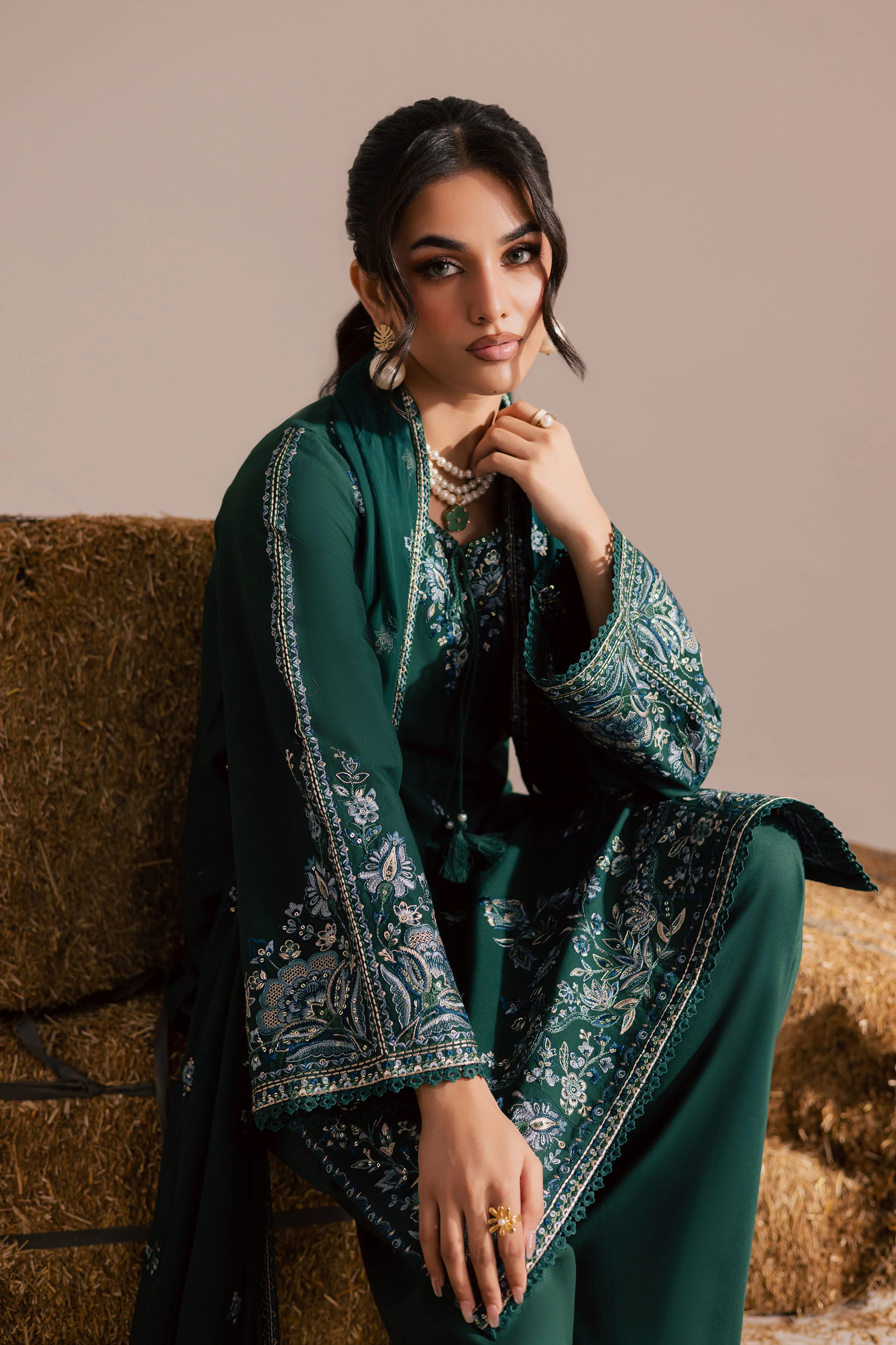 Nuriya 3Pc - Embroidered Khaddar Dress - Image 4