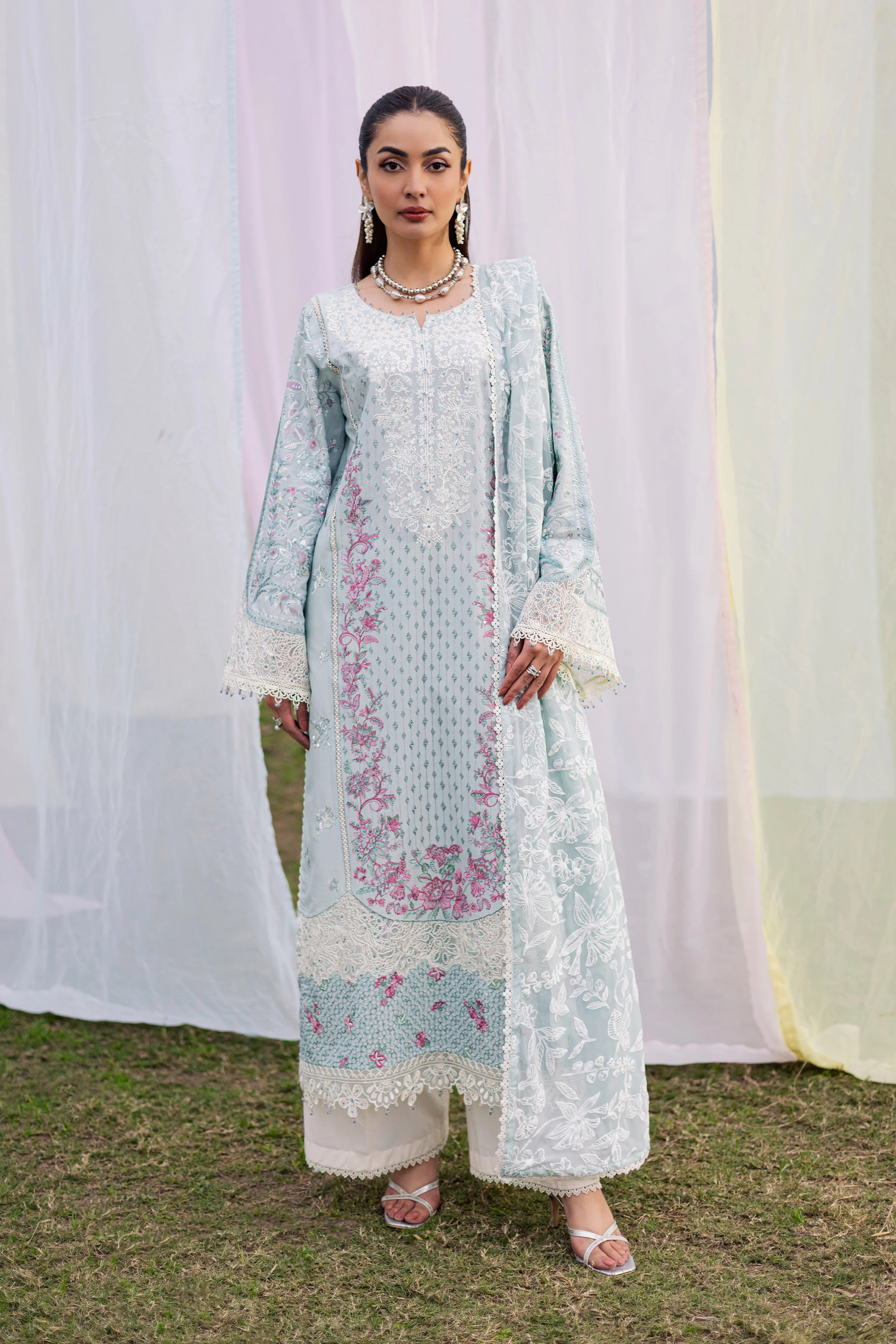 Ocean Swan 3Pc - Festive Embroidered Lawn