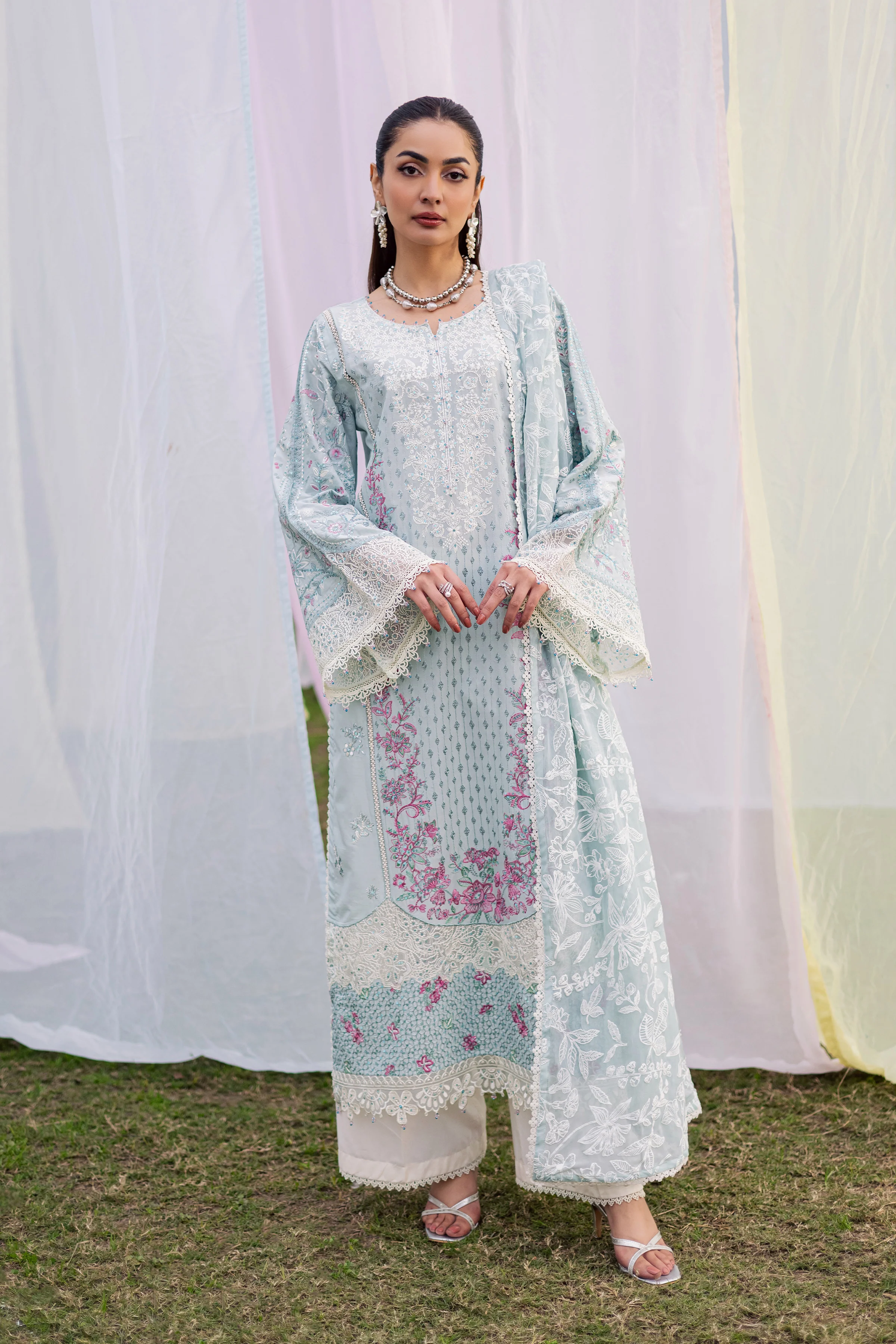 Ocean Swan 3Pc - Festive Embroidered Lawn - Image 2