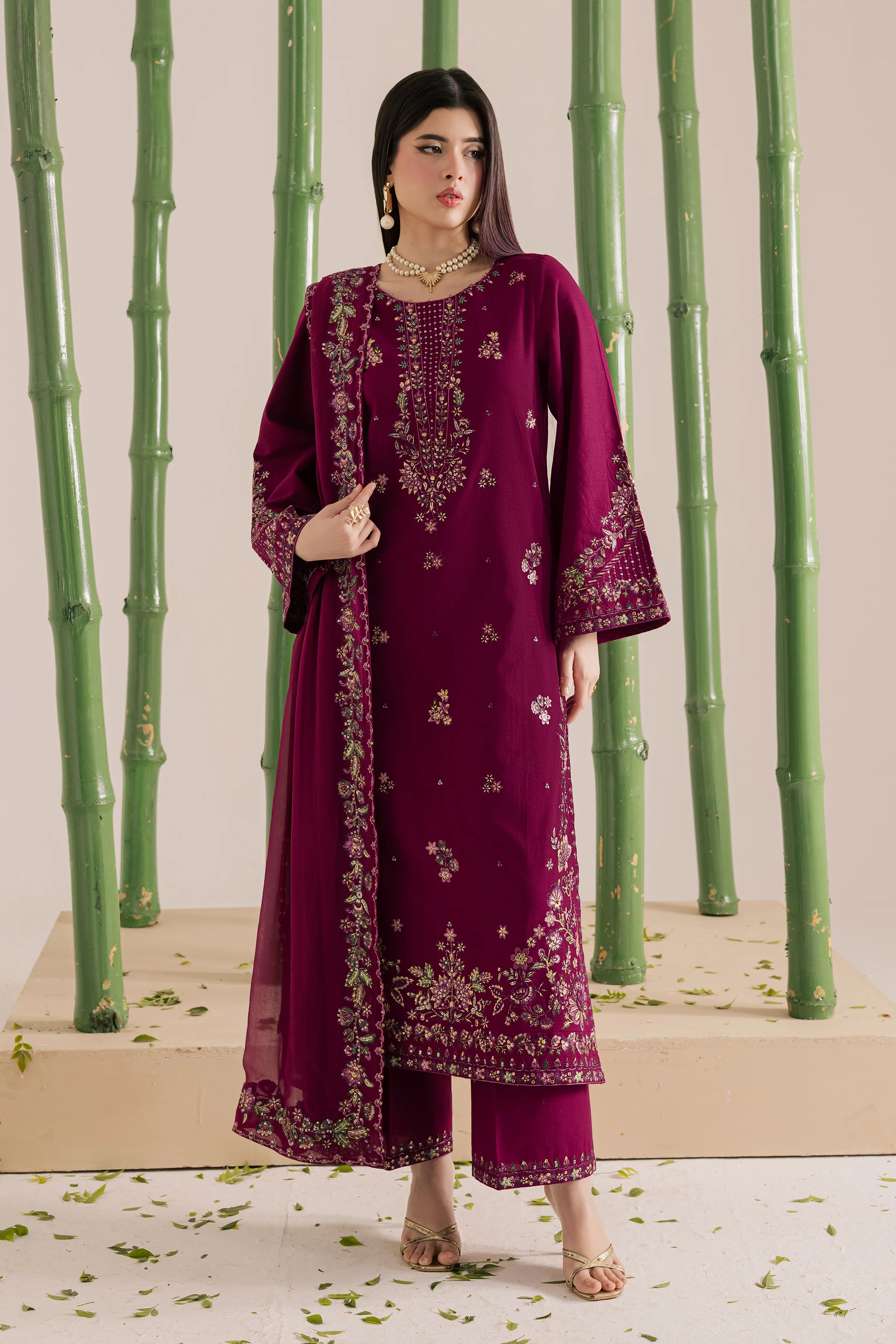 Omavi 3Pc - Embroidered Khaddar Dress - Image 3