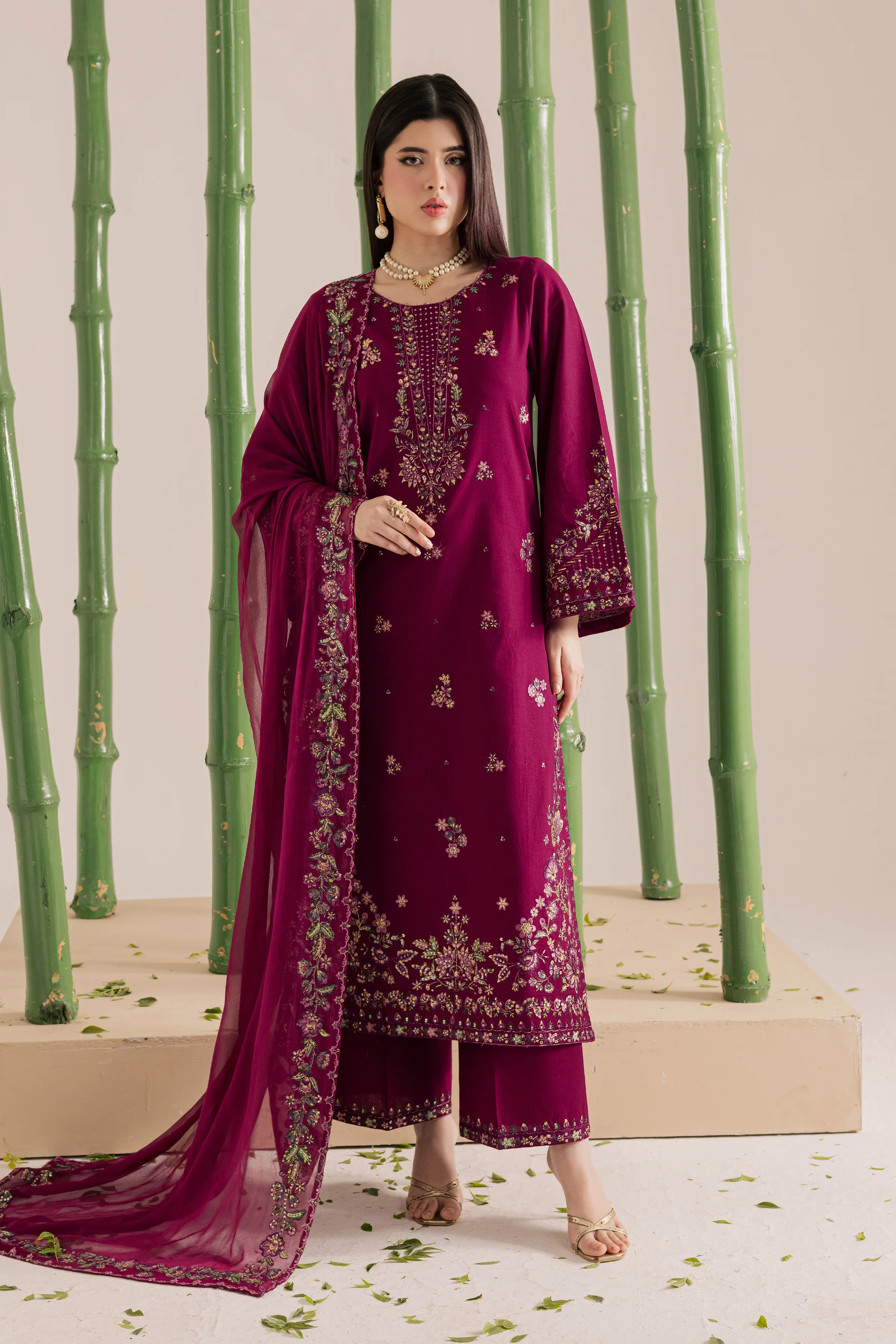 Omavi 3Pc - Embroidered Khaddar Dress - Image 4