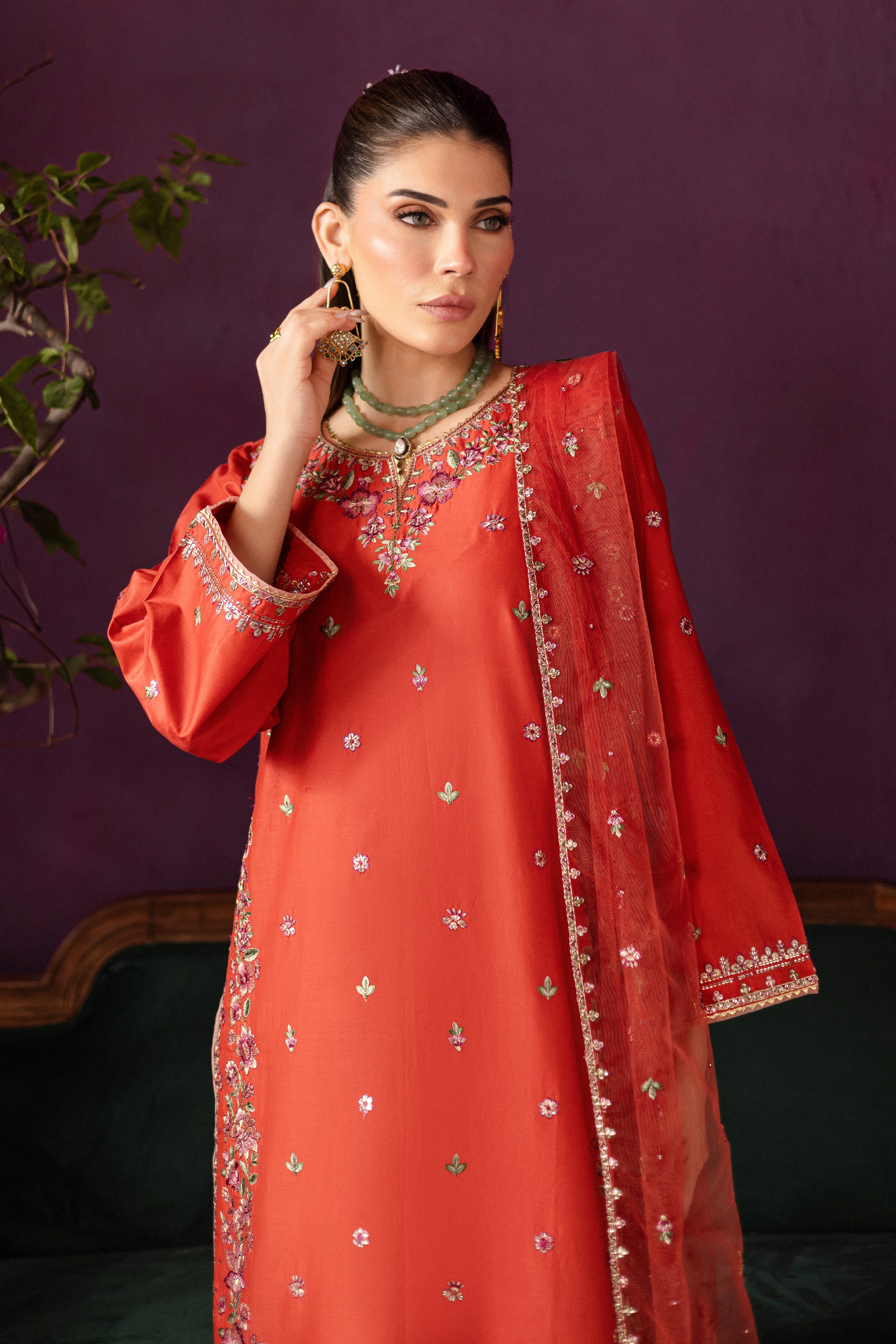 Ora 3Pc - Embroidered Solid Dress - Image 2
