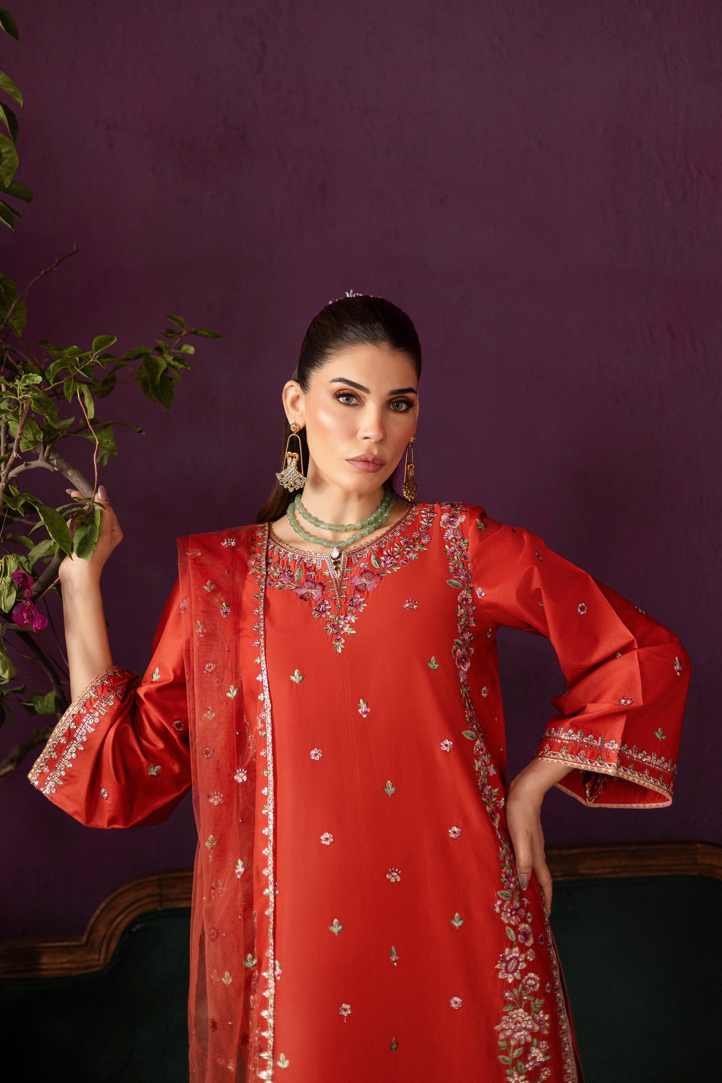 Ora 3Pc - Embroidered Solid Dress - Image 3