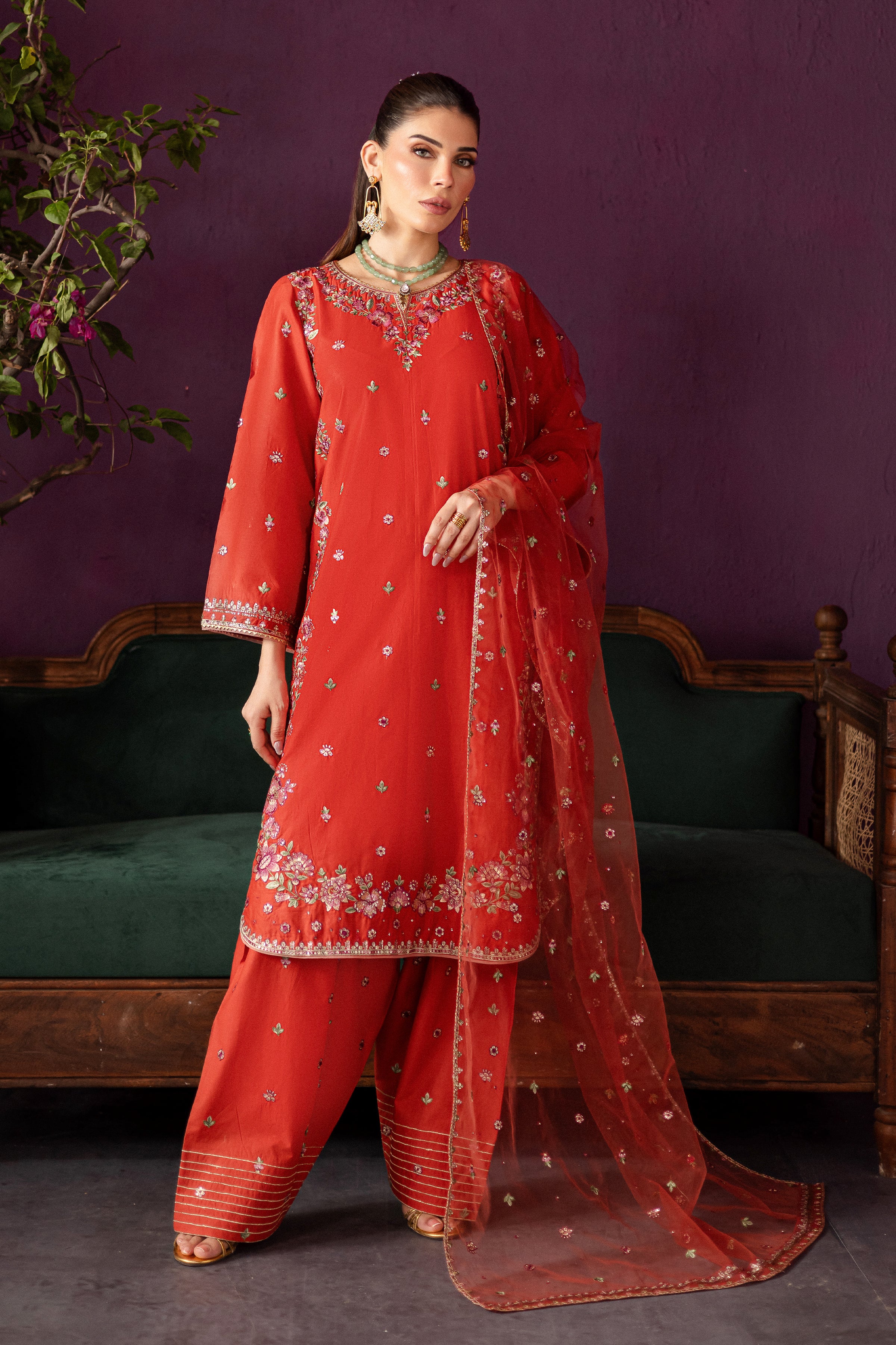 Ora 3Pc - Embroidered Solid Dress - Image 5