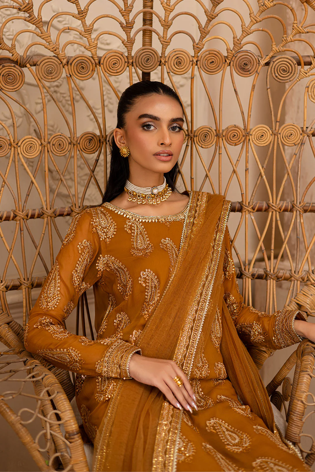 Paisley Mustard 3Pc - Embroidered Luxe Pret - Image 6