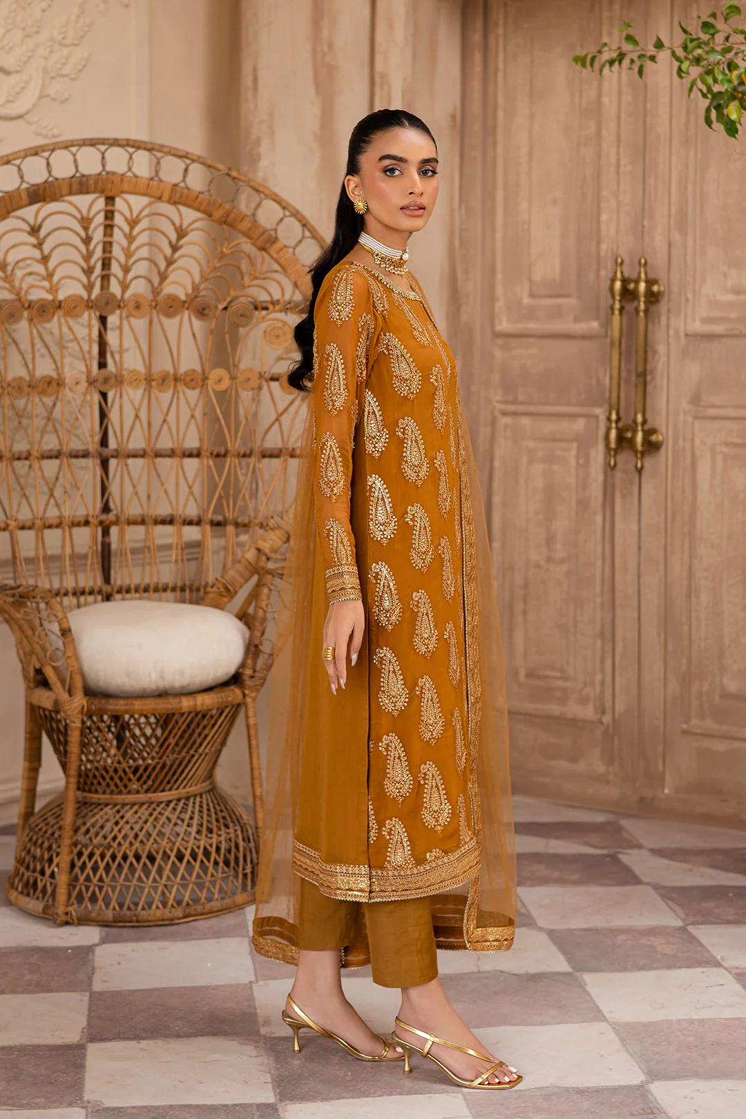 Paisley Mustard 3Pc - Embroidered Luxe Pret - Image 7