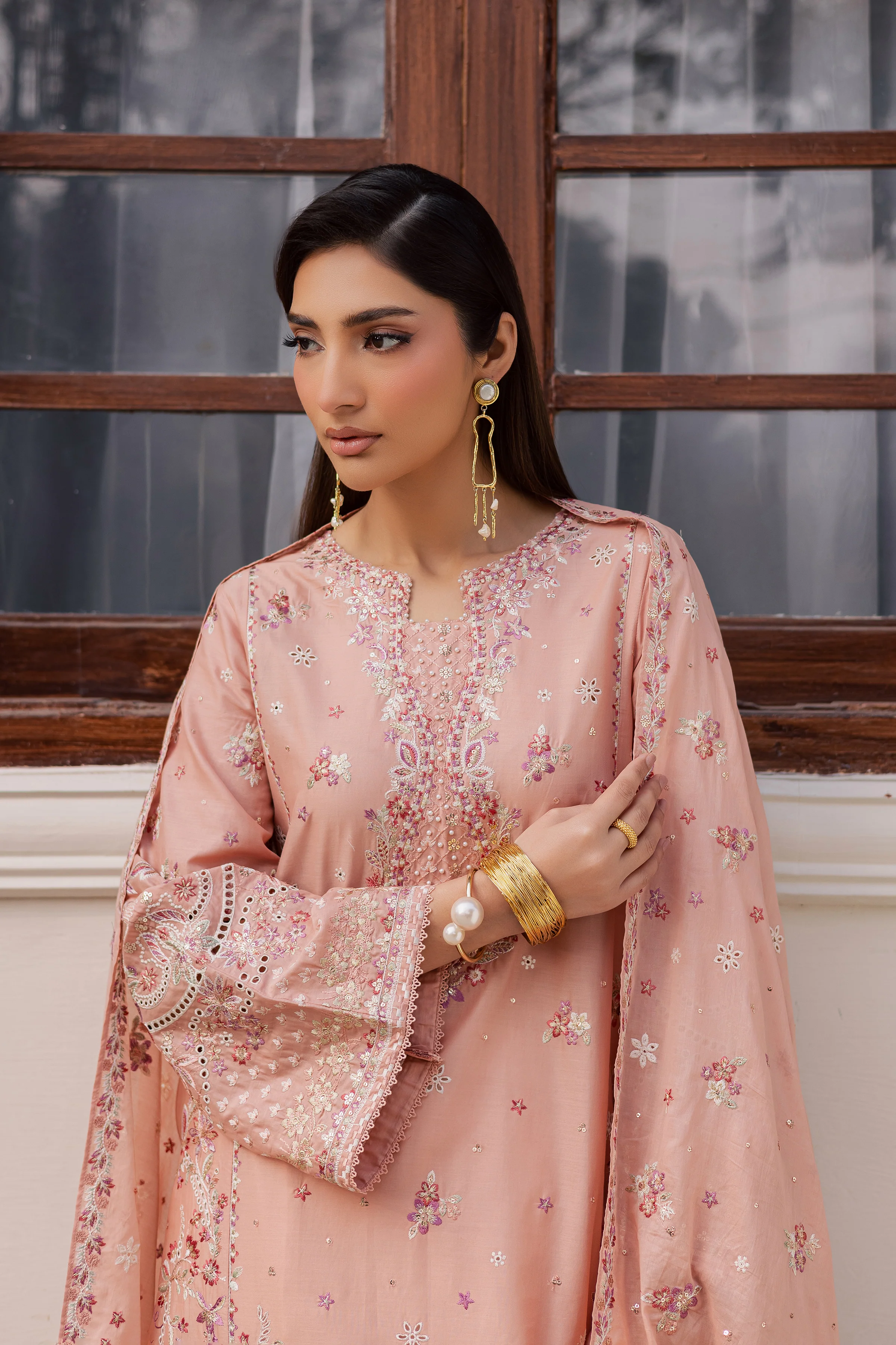 Peach Line 3Pc - Festive Embroidered Lawn - Image 2