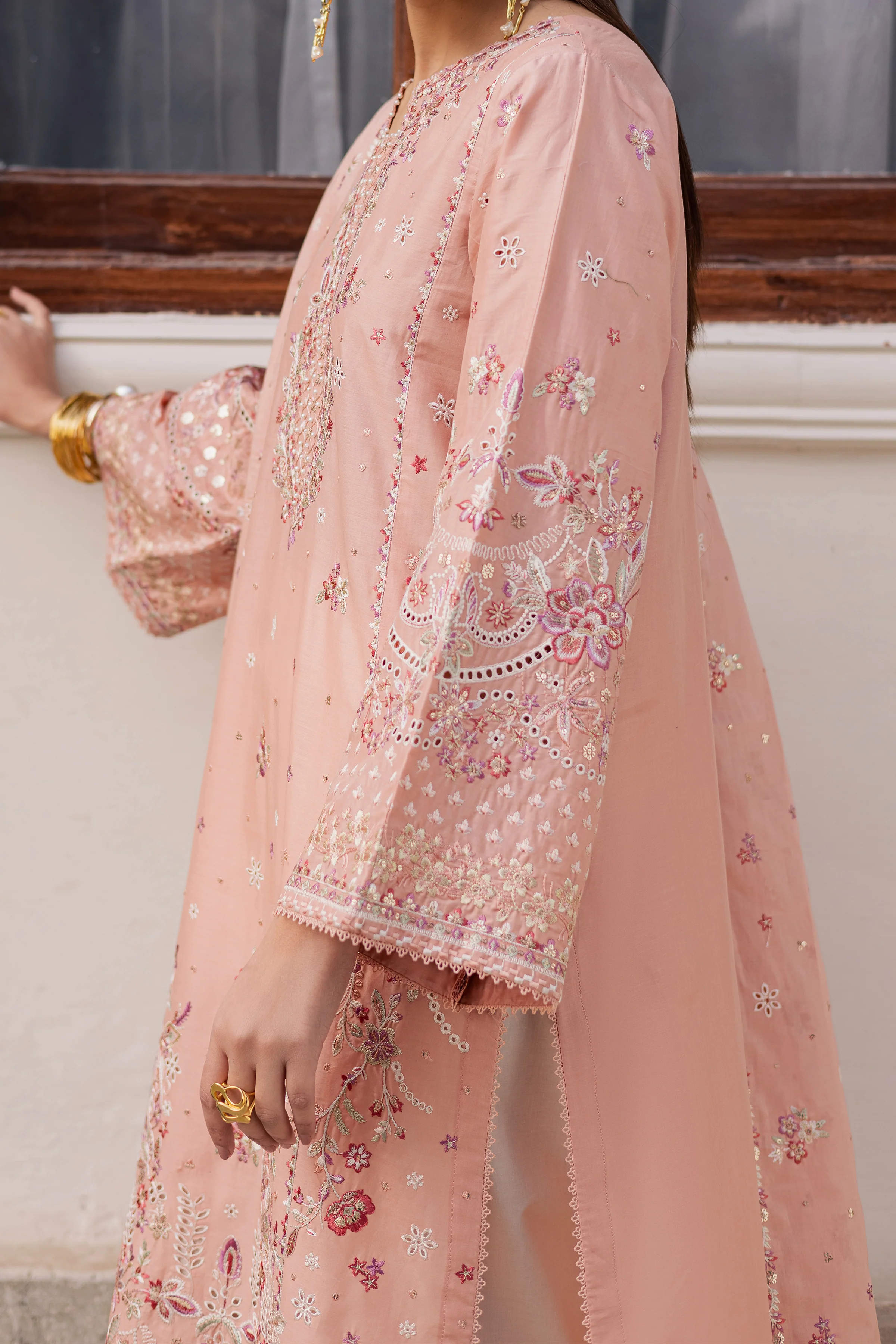 Peach Line 3Pc - Festive Embroidered Lawn - Image 6