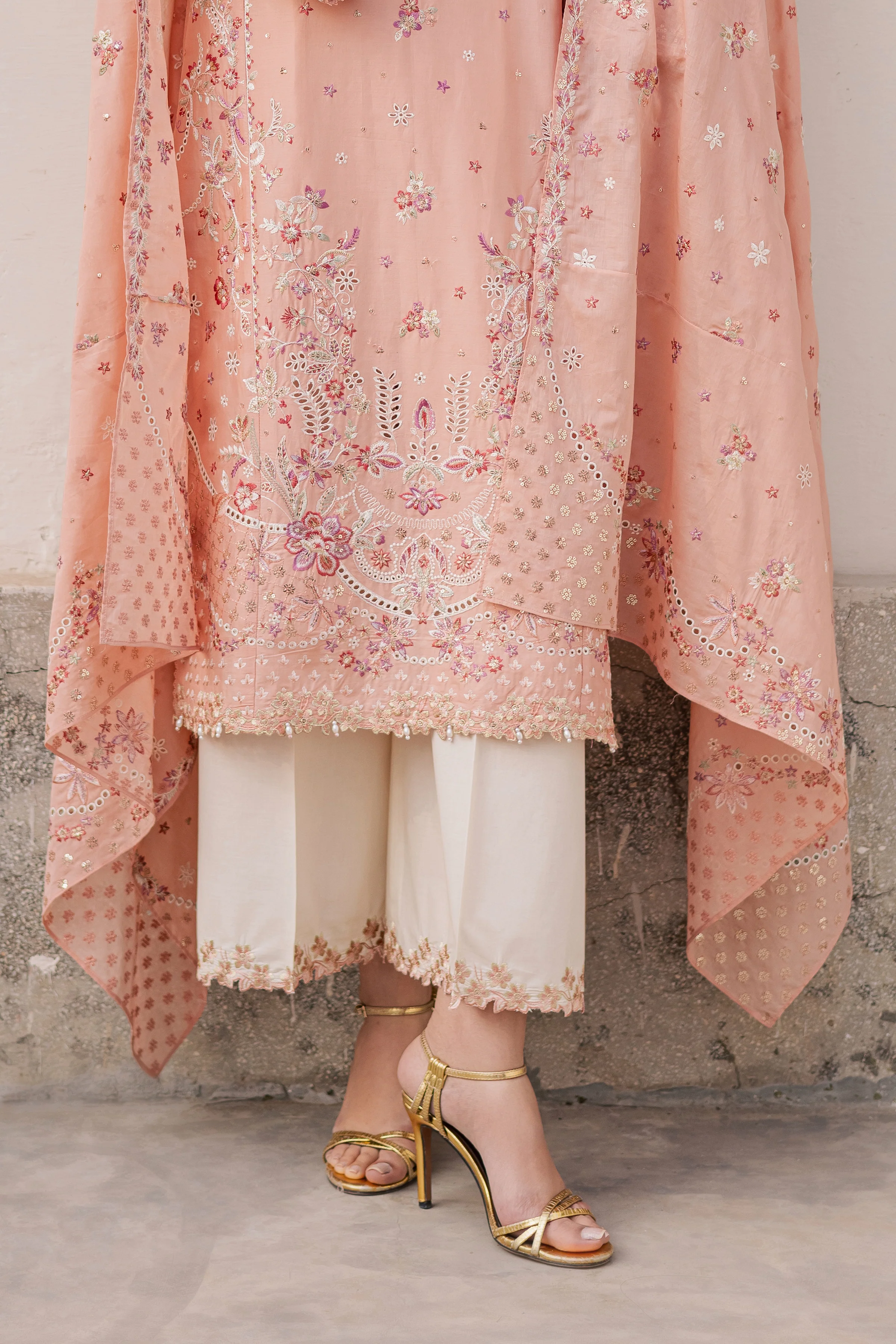 Peach Line 3Pc - Festive Embroidered Lawn - Image 8