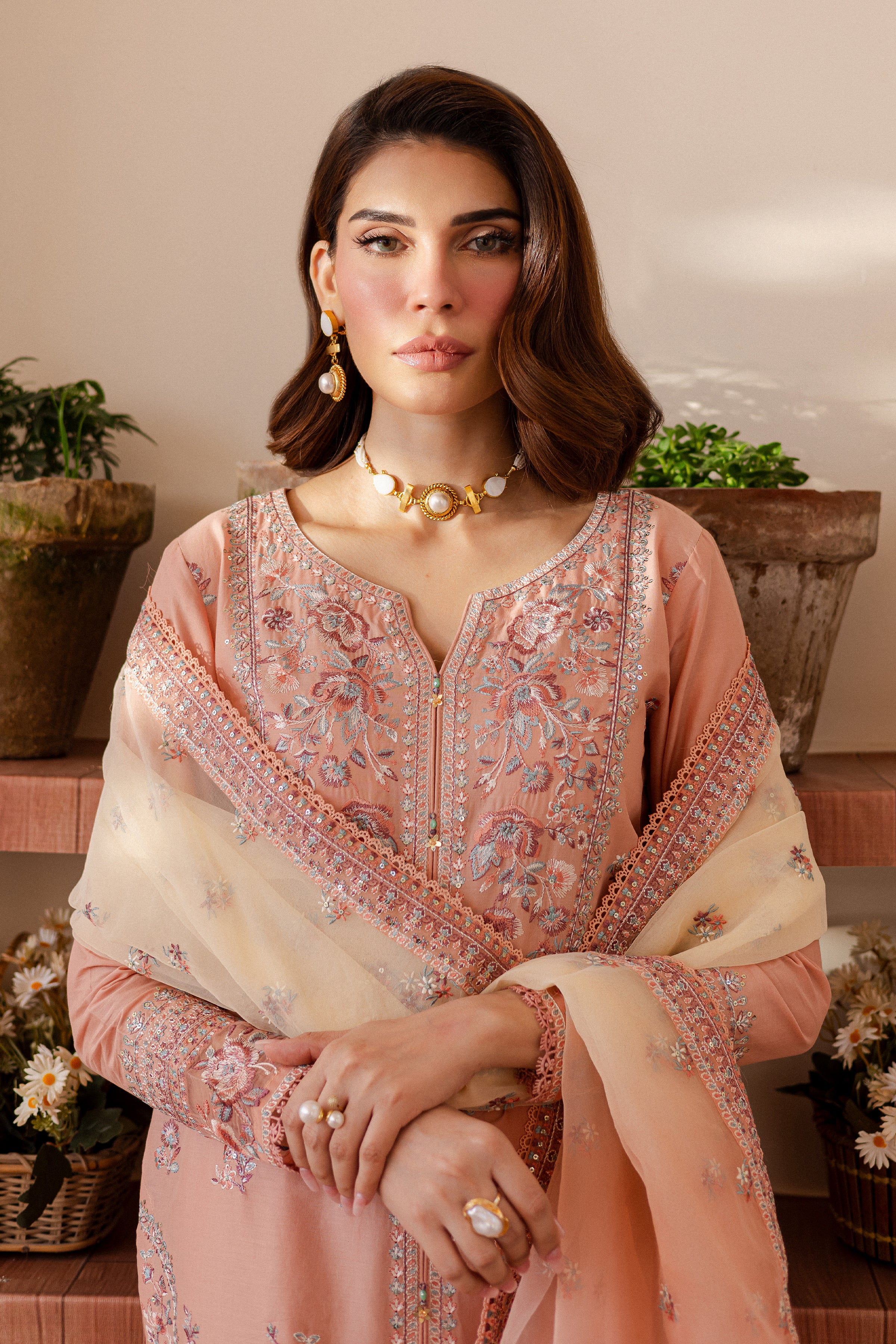 Peachie 3Pc - Embroidered Lawn Dress - Image 2