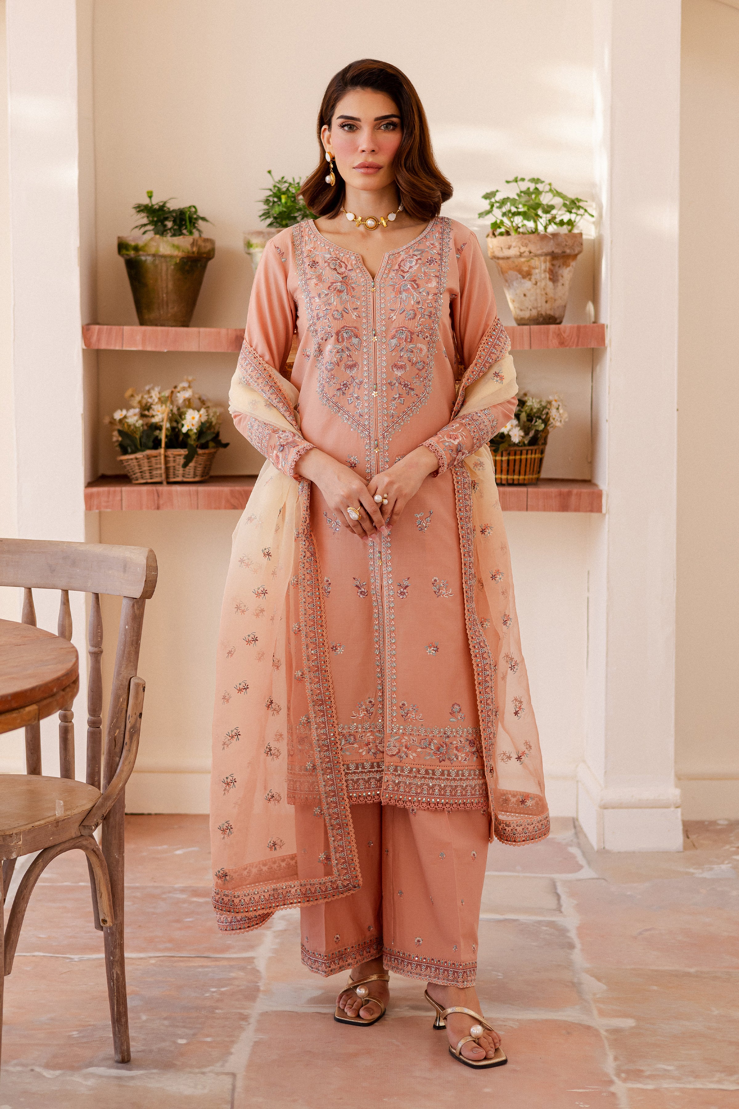 Peachie 3Pc - Embroidered Lawn Dress - Image 4