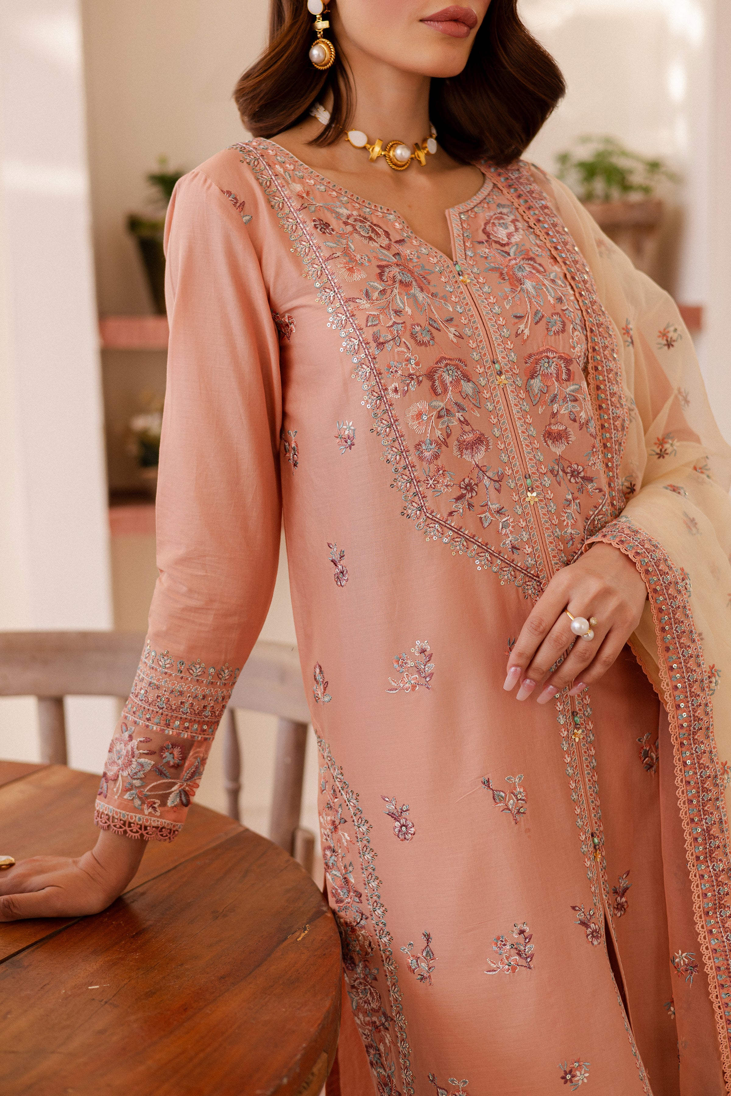 Peachie 3Pc - Embroidered Lawn Dress - Image 7