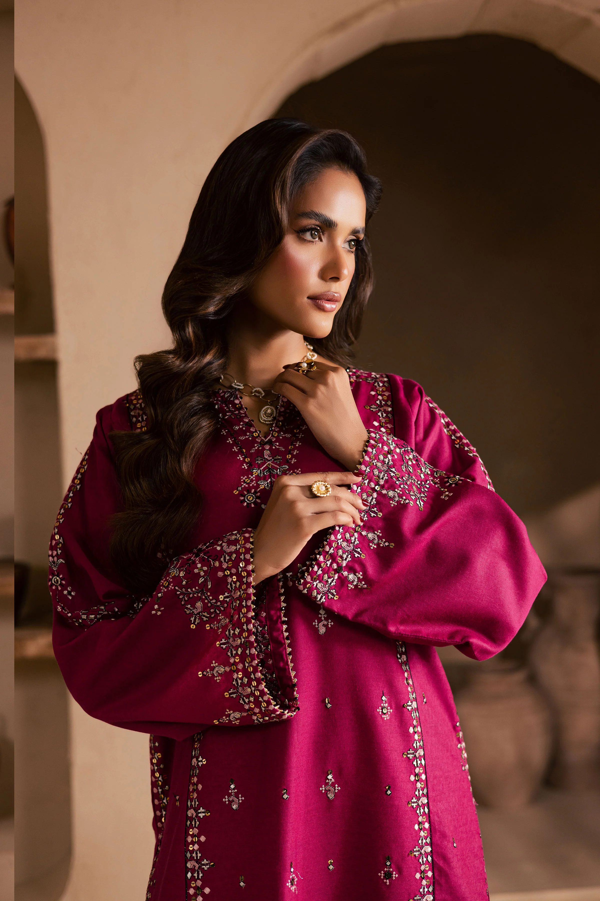 Pink 2Pc - Embroidered Karandi Dress - Image 2