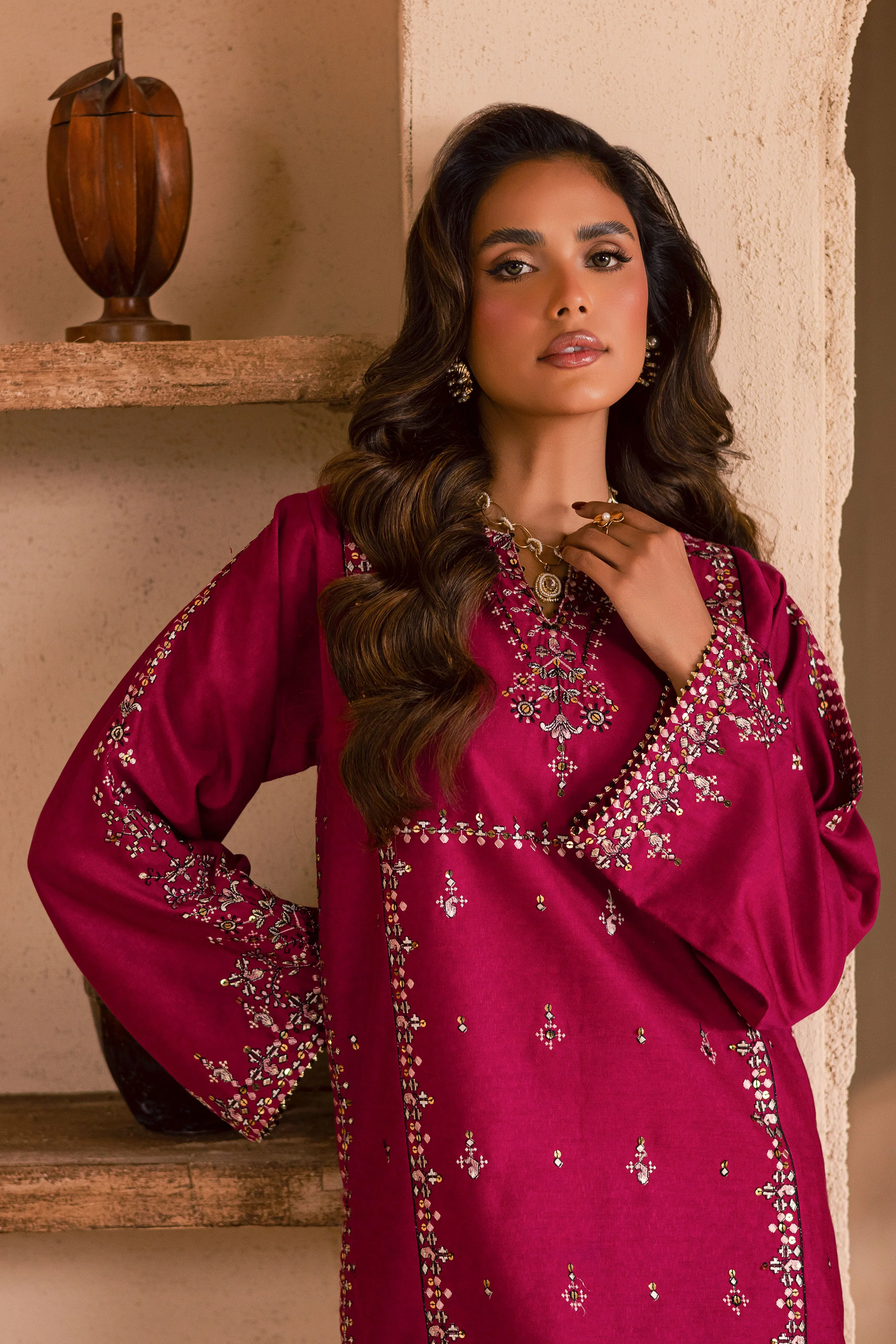 Pink 2Pc - Embroidered Karandi Dress - Image 3