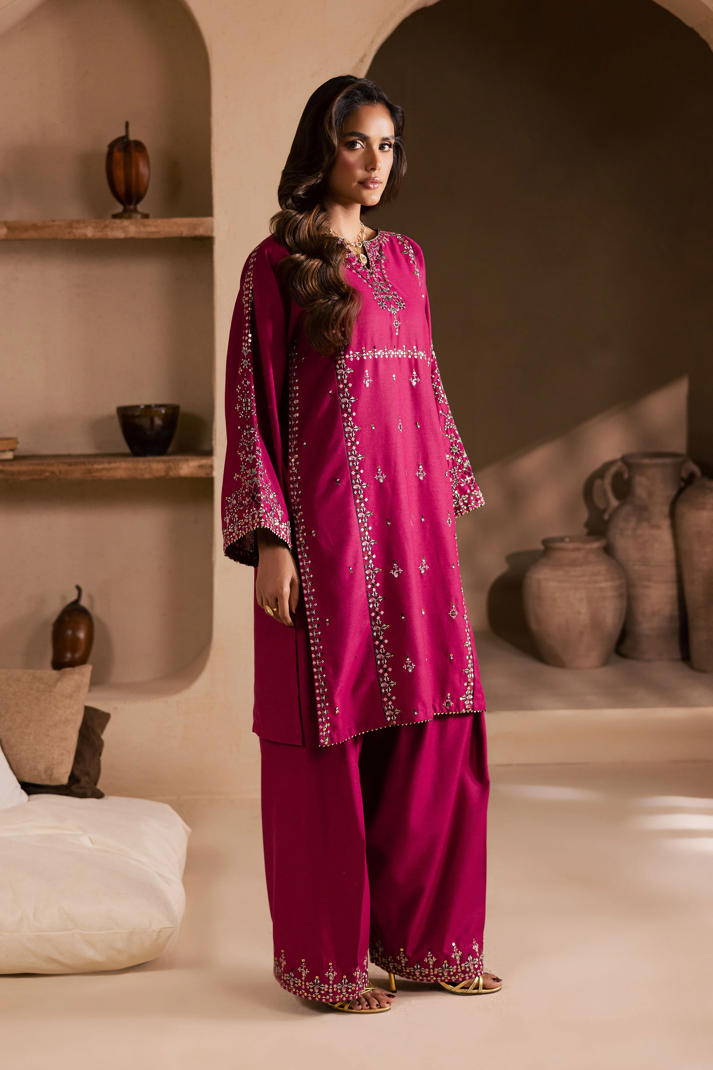 Pink 2Pc - Embroidered Karandi Dress - Image 4