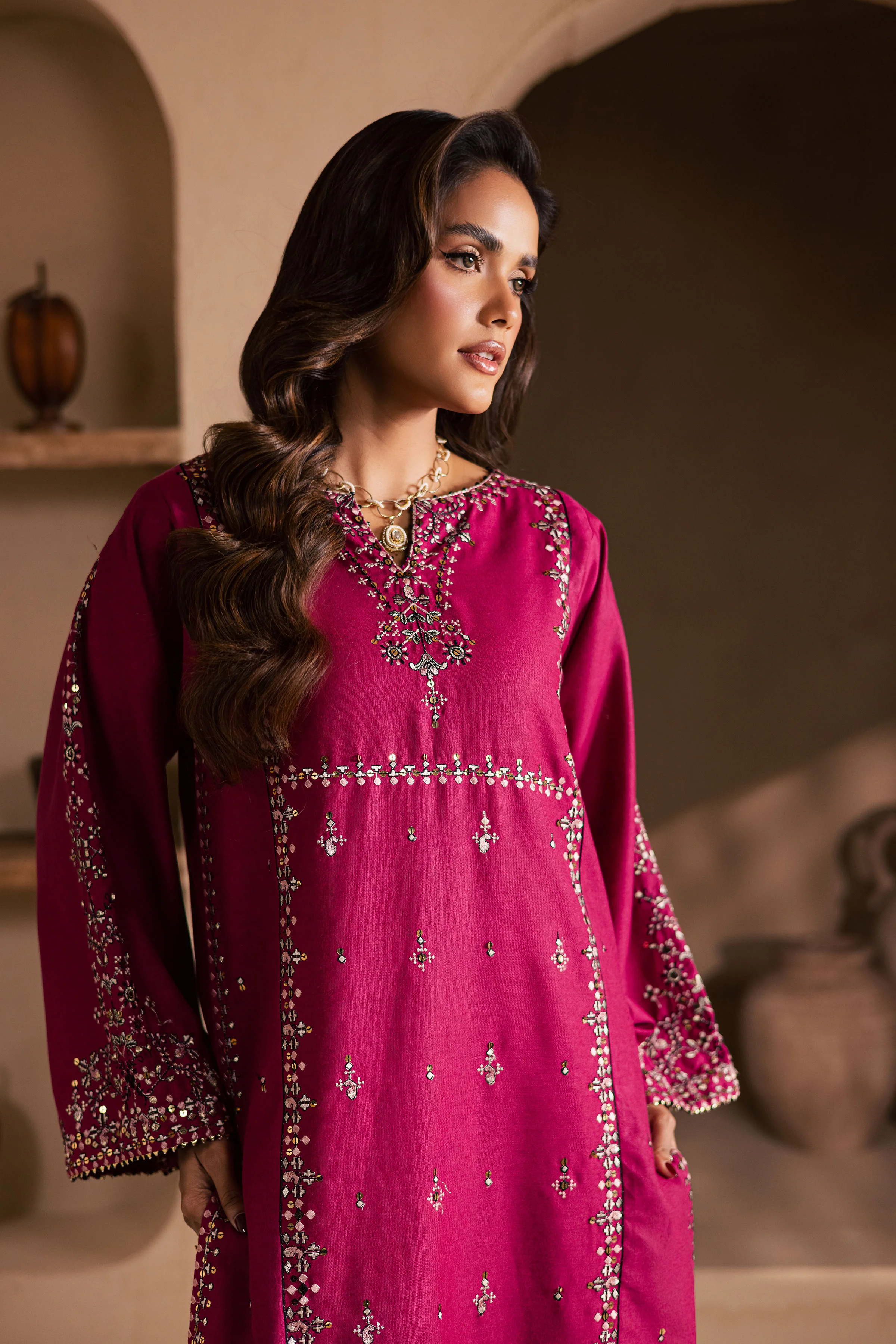 Pink 2Pc - Embroidered Karandi Dress - Image 6