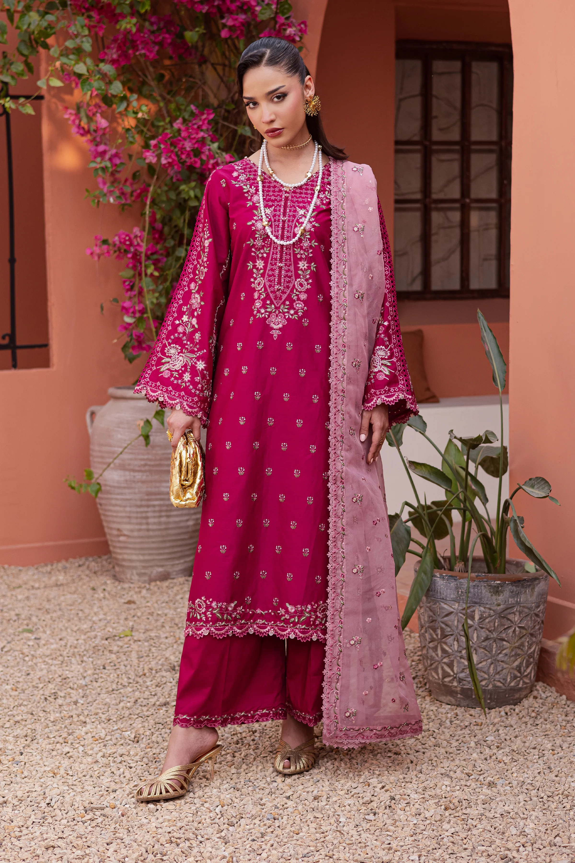 Pink Aleyla 3Pc - Festive Embroidered Lawn - Image 11
