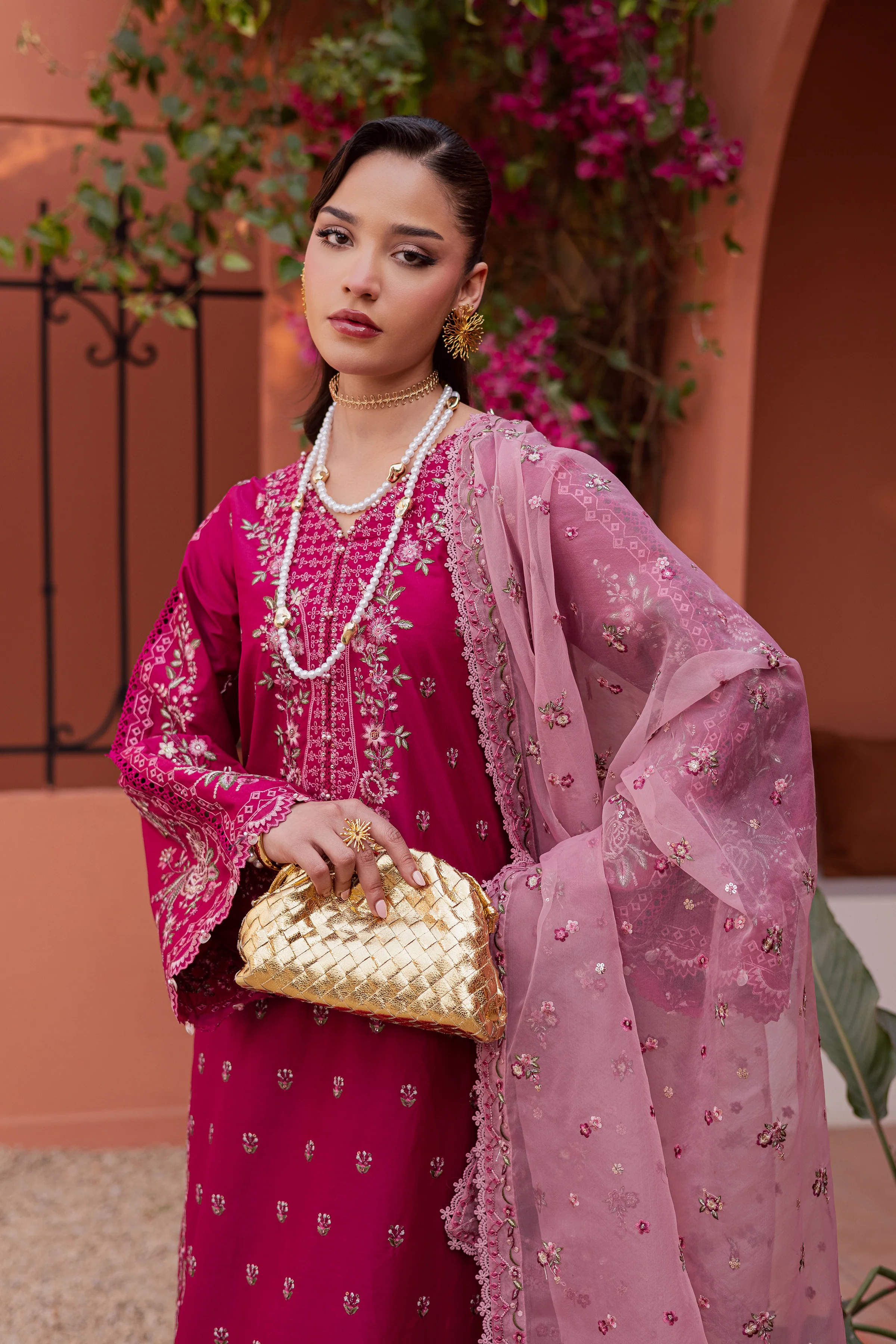 Pink Aleyla 3Pc - Festive Embroidered Lawn - Image 2
