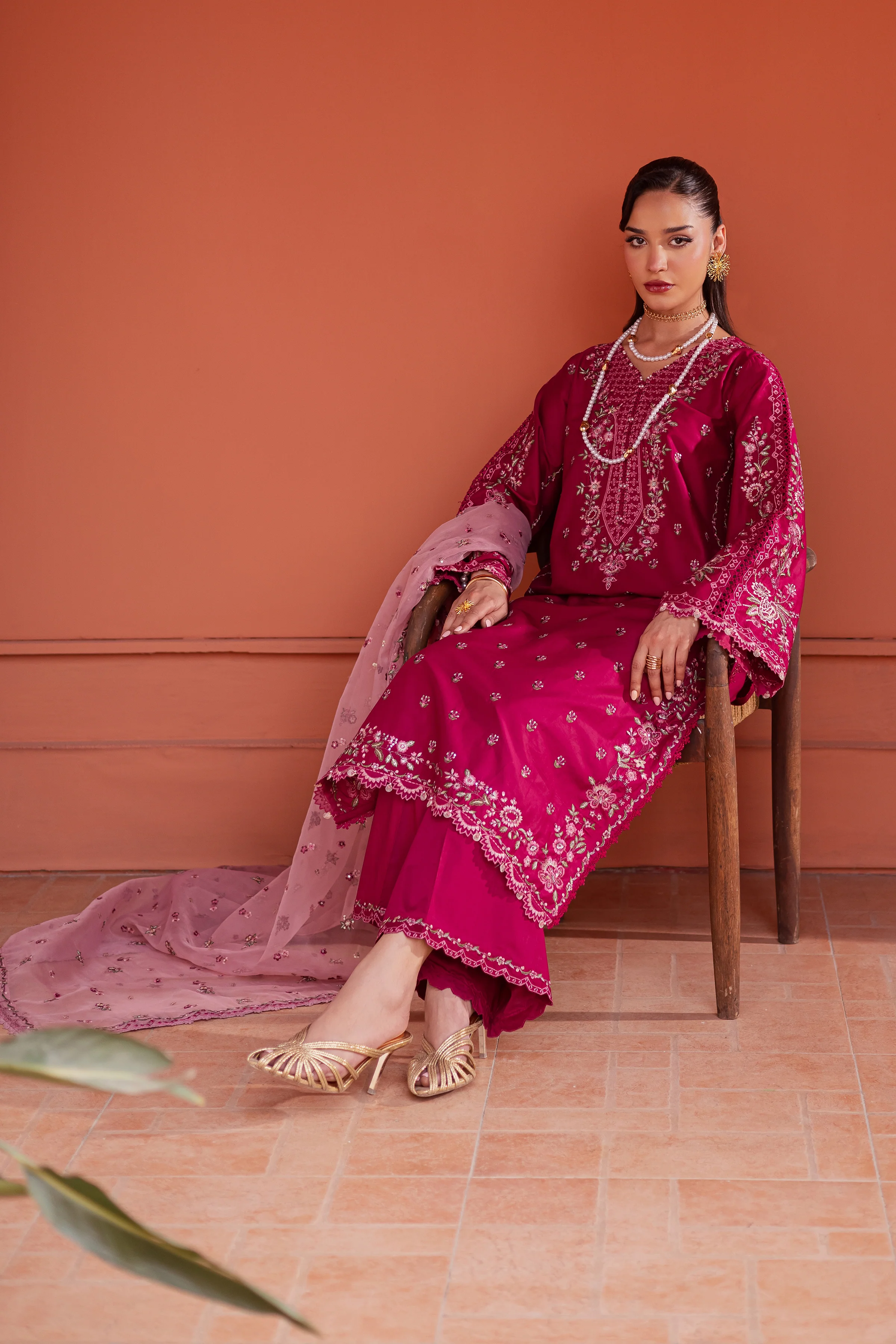 Pink Aleyla 3Pc - Festive Embroidered Lawn - Image 3
