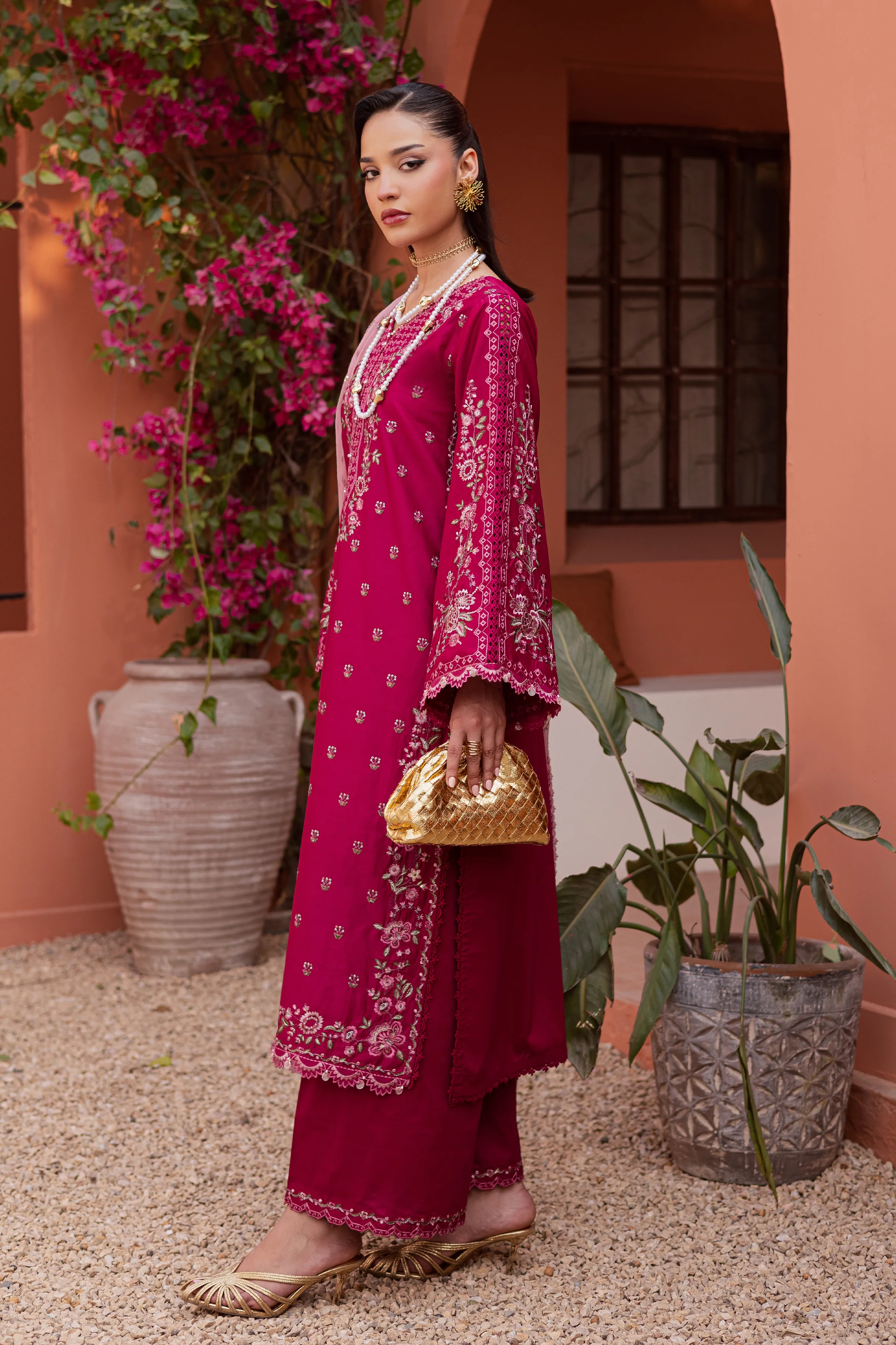Pink Aleyla 3Pc - Festive Embroidered Lawn - Image 7