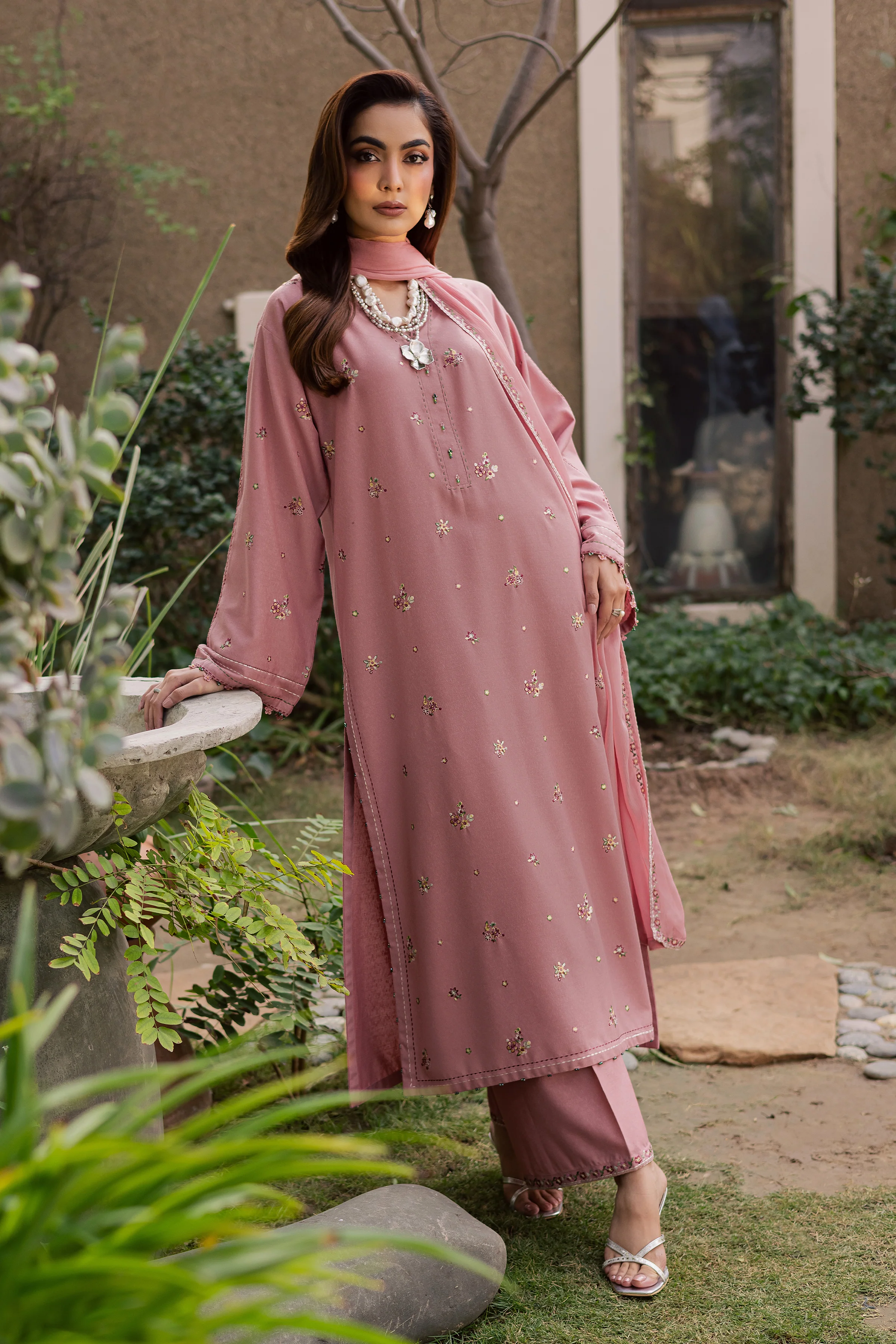 Pink Cotton 3Pc - Embroidered Festive Pret - Image 4
