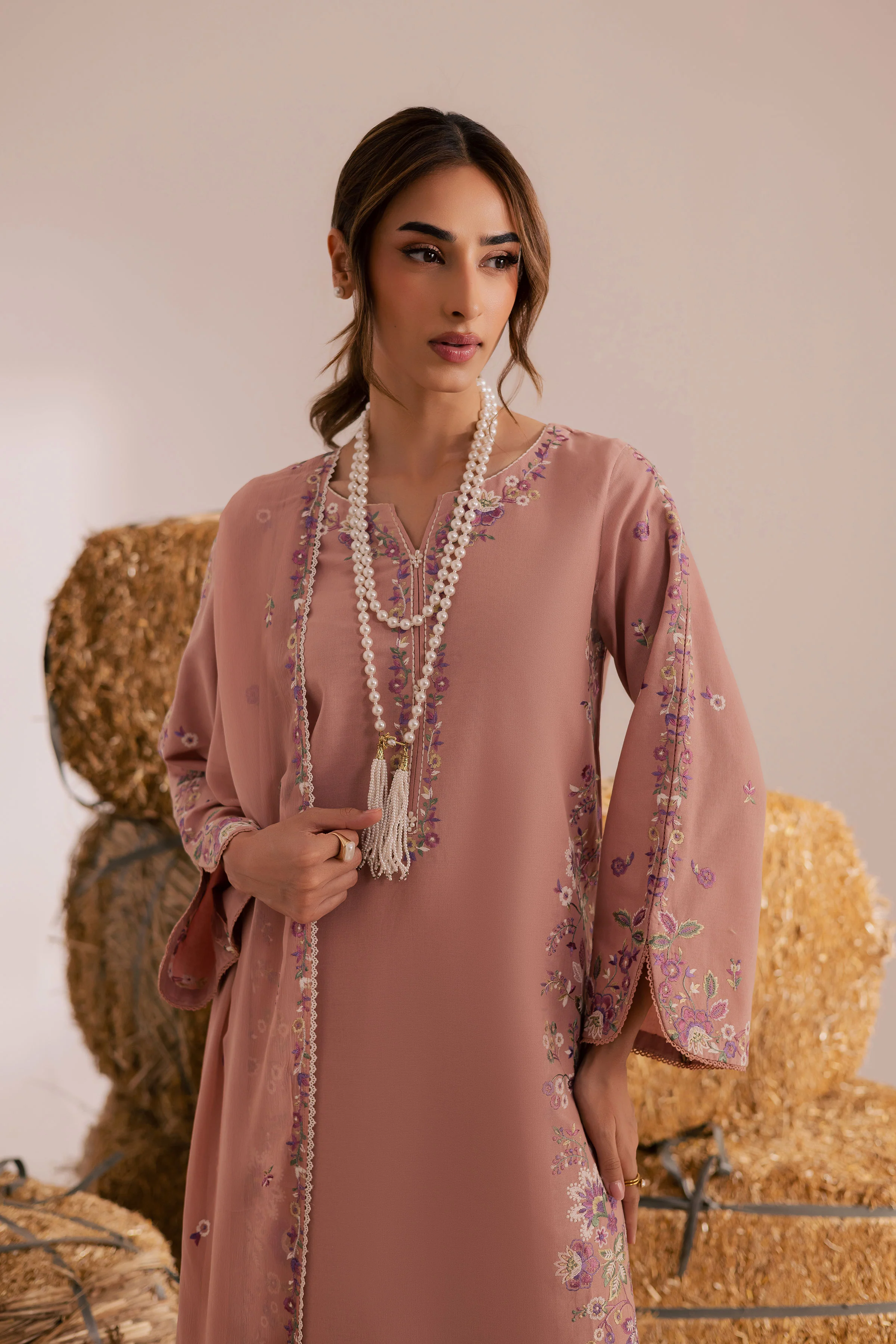 Pink Crimora 3Pc - Embroidered Khaddar Dress - Image 2