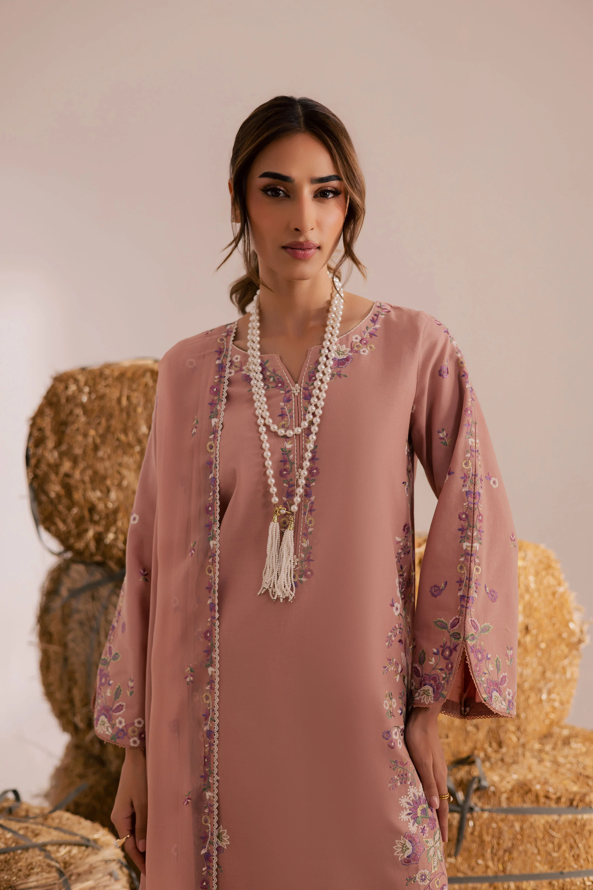 Pink Crimora 3Pc - Embroidered Khaddar Dress - Image 4
