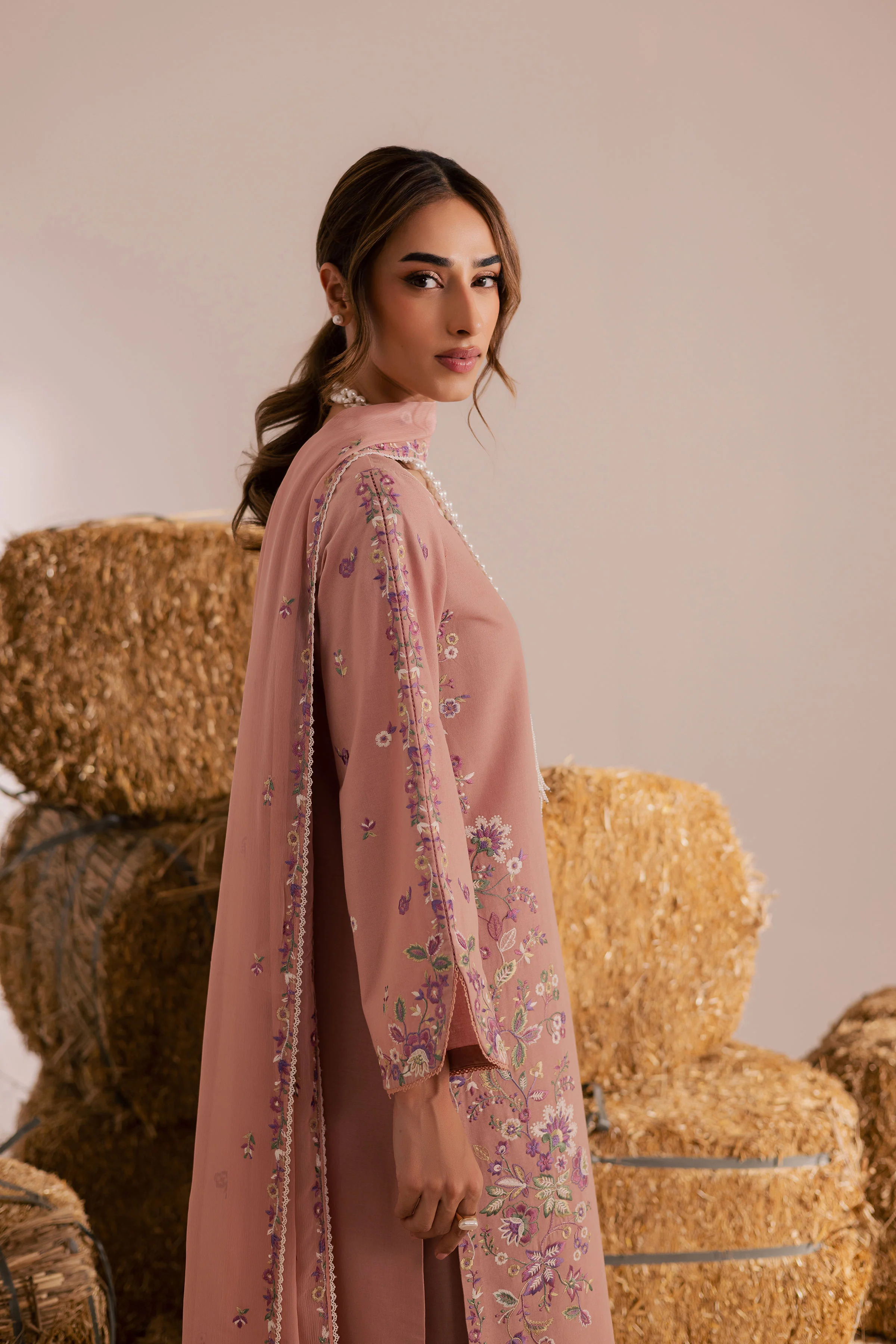Pink Crimora 3Pc - Embroidered Khaddar Dress - Image 5