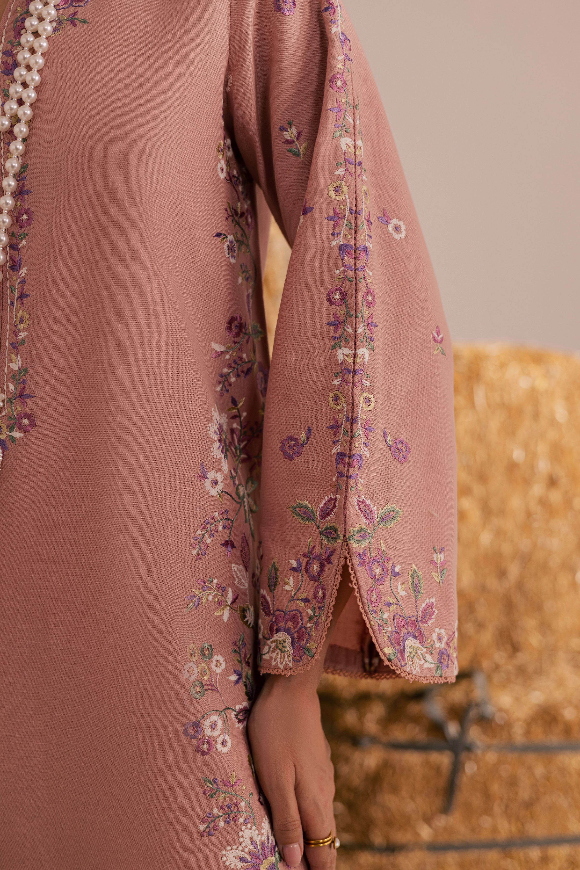 Pink Crimora 3Pc - Embroidered Khaddar Dress - Image 6