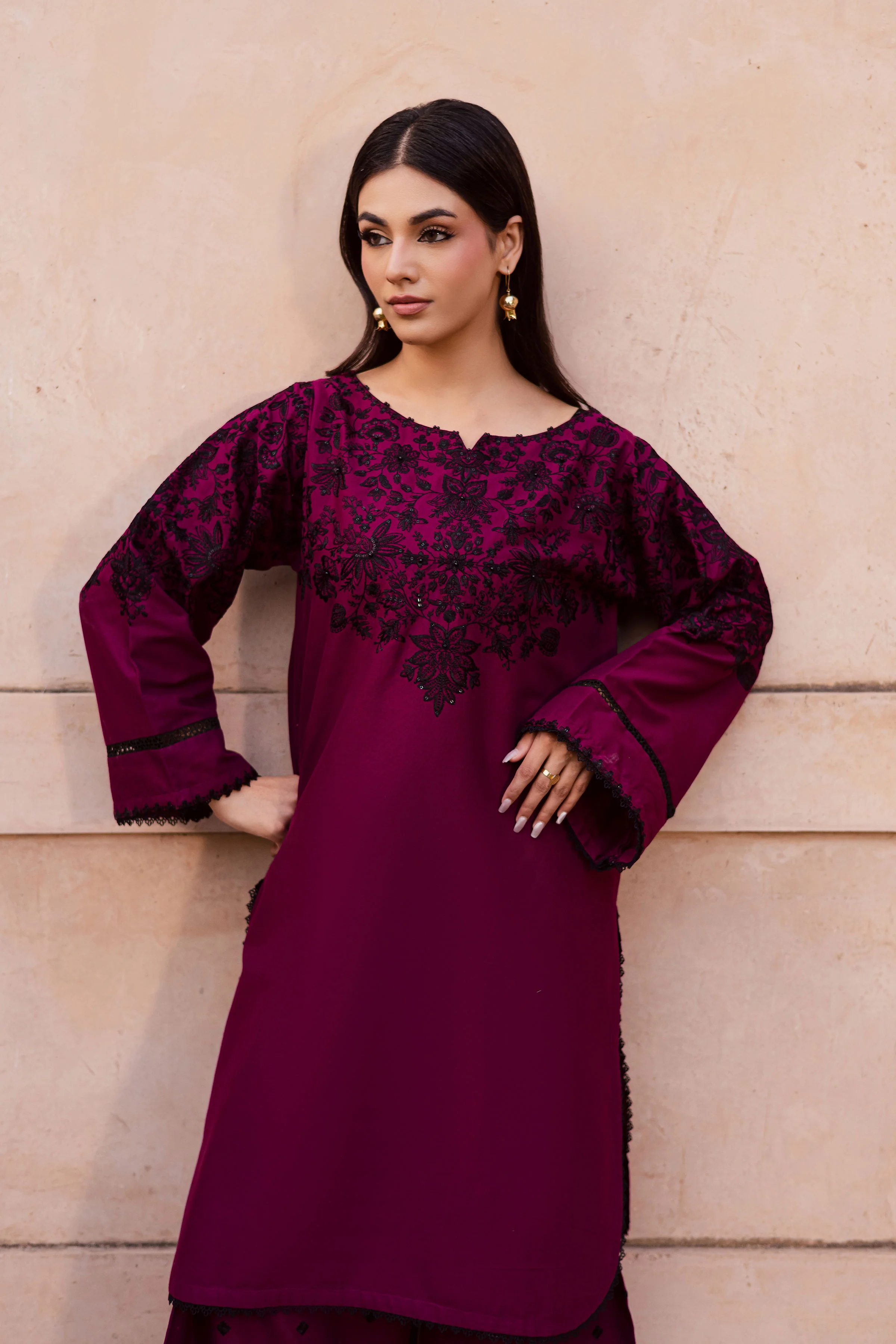 Pink Dipp 2Pc - Embroidered Khaddar Dress - Image 2